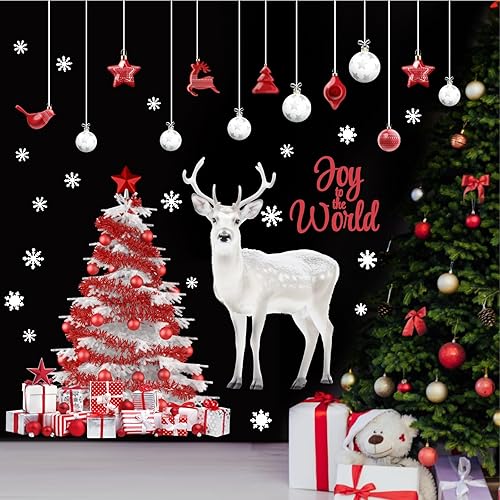 Miniatura 6 de Calcomanías de pared grandes para árbol de Navidad, calcomanías de pared de Feliz Navidad, despegar y pegar, calcomanías extraíbles de copos de