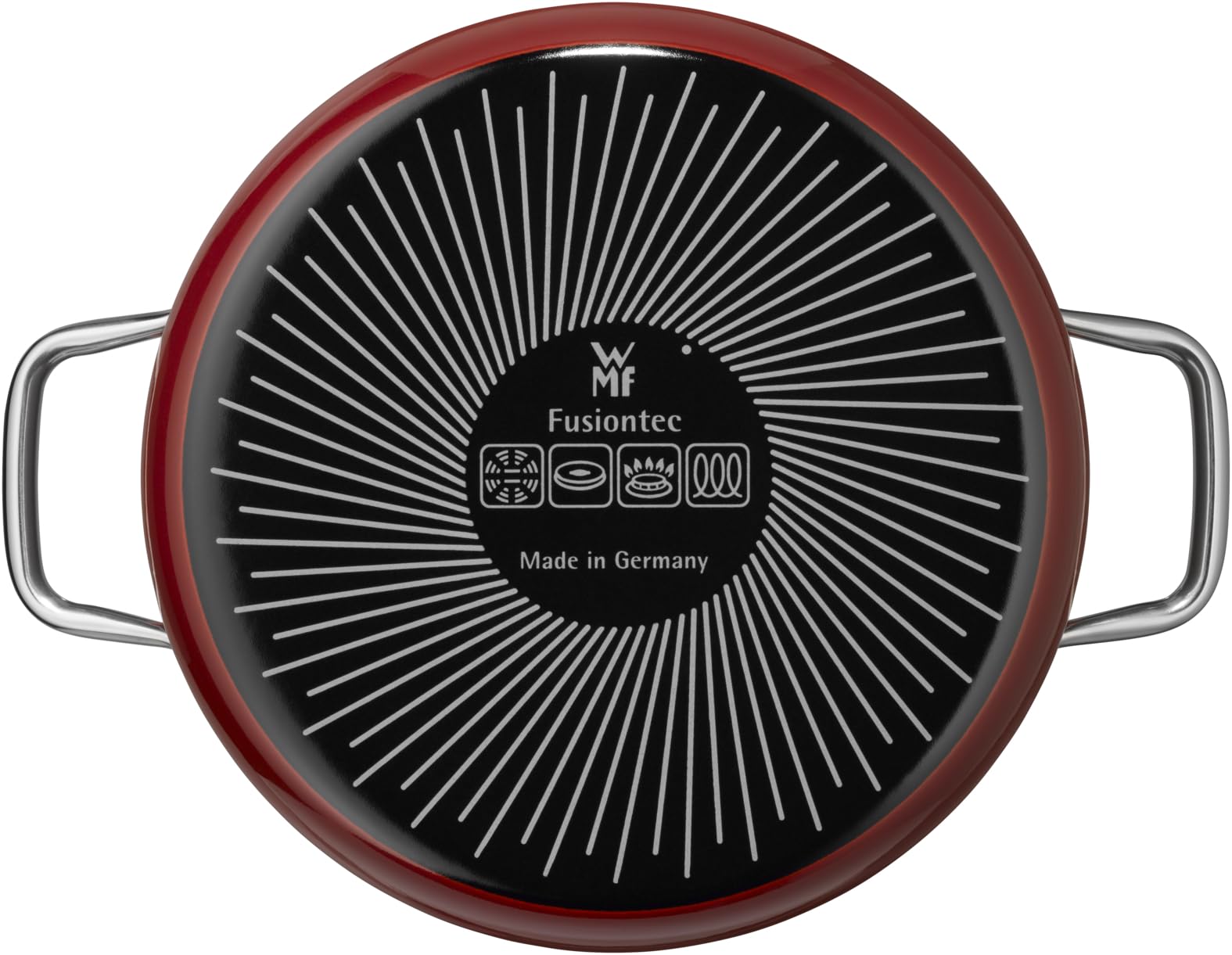 WMF Fusiontec Compact - Pentola grande 24 cm, coperchio in vetro, a induzione, 4,5 l, in ceramica high-tech, impilabile, antigraffio, rosso