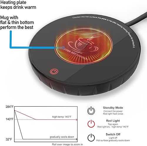 Miniatura 4 de Calentador de taza de café con apagado automático para uso en escritorio de oficina en casa, control táctil, seguridad tecnológica y ajustes de