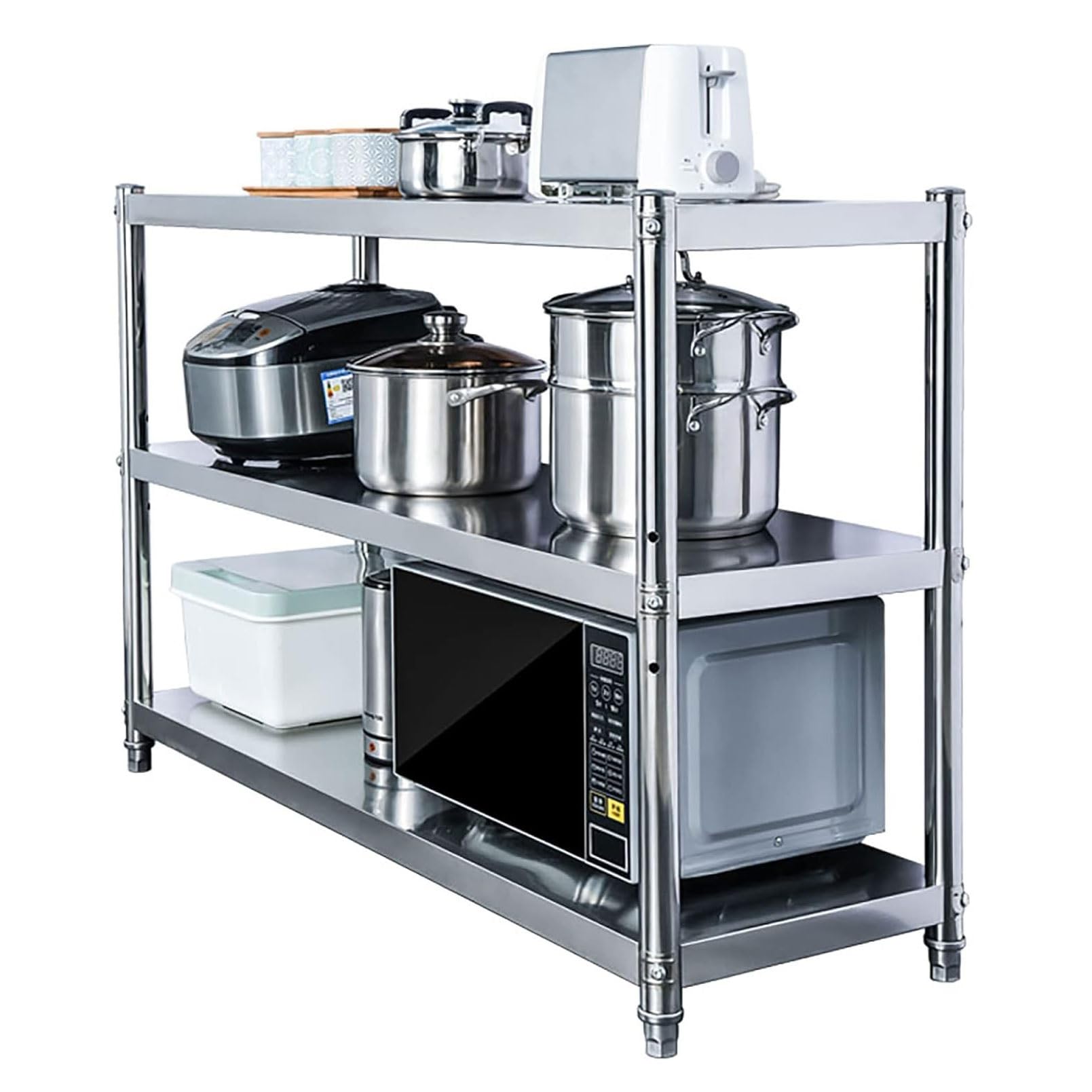Scaffale multiuso a 3 ripiani in acciaio inox, resistente, per cucina, ufficio, garage, facile da pulire, 60 x 35 cm