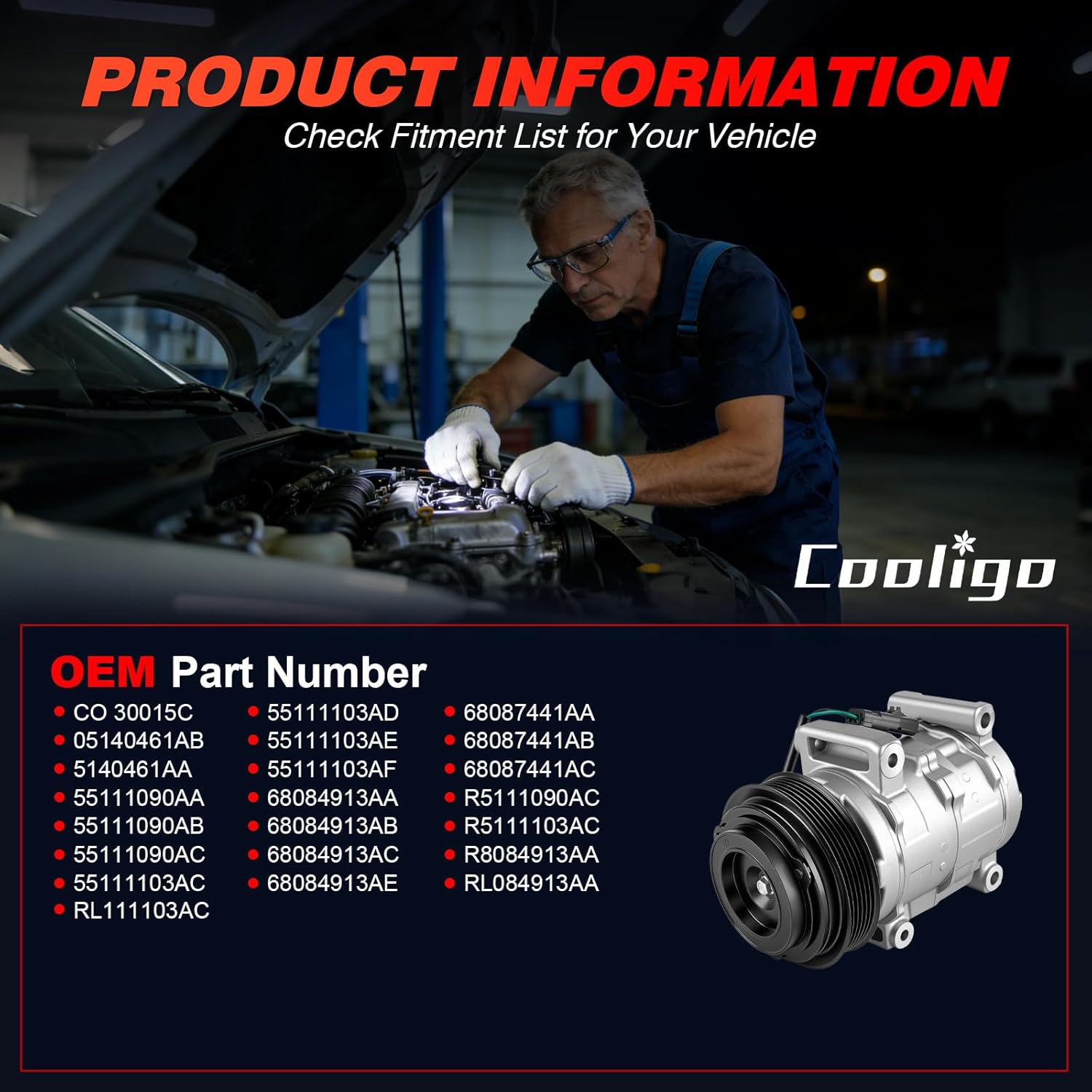 A/C Air Conditioner Compressor Fit for Dodge Avenger 2011-2014,for Dodge Journey 2011-2019, for Ram C/V 2012-2015,Replaces 5140461AA,55111090AA