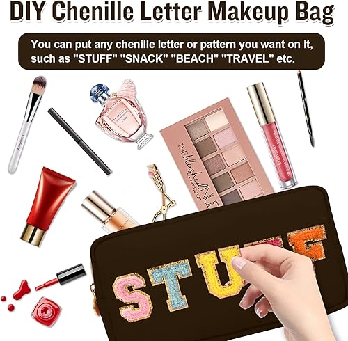 Miniatura 7 de izuzta Nylon Lager Pequeño Slim Mini Maquillaje Bolsa Organizador, Marrón