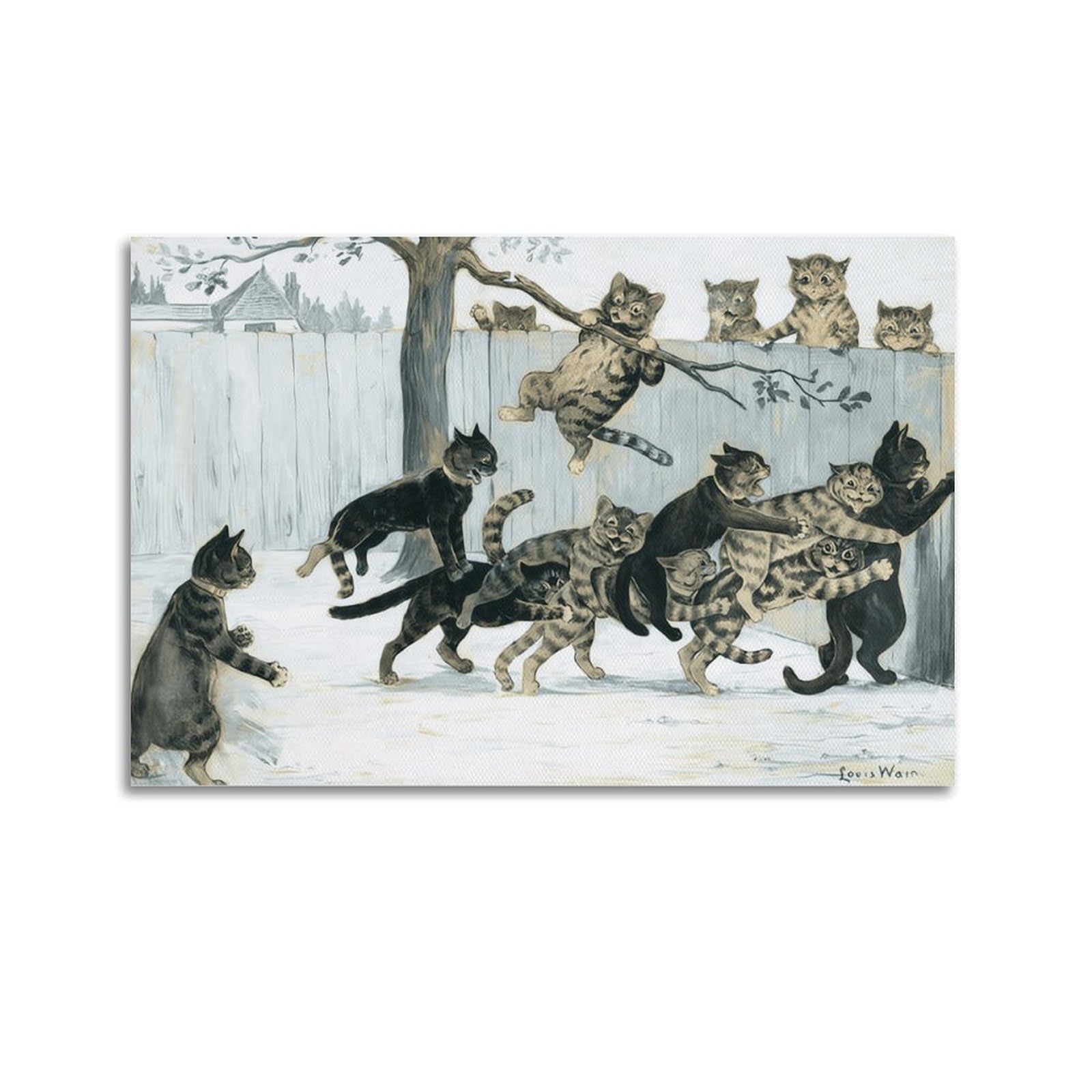 SJWINER Louis Wain Poster Many Cat Canvas Wall Art Decor Living Room Modern Family Bedroom 08x12inch(20x30cm) Unframe-style