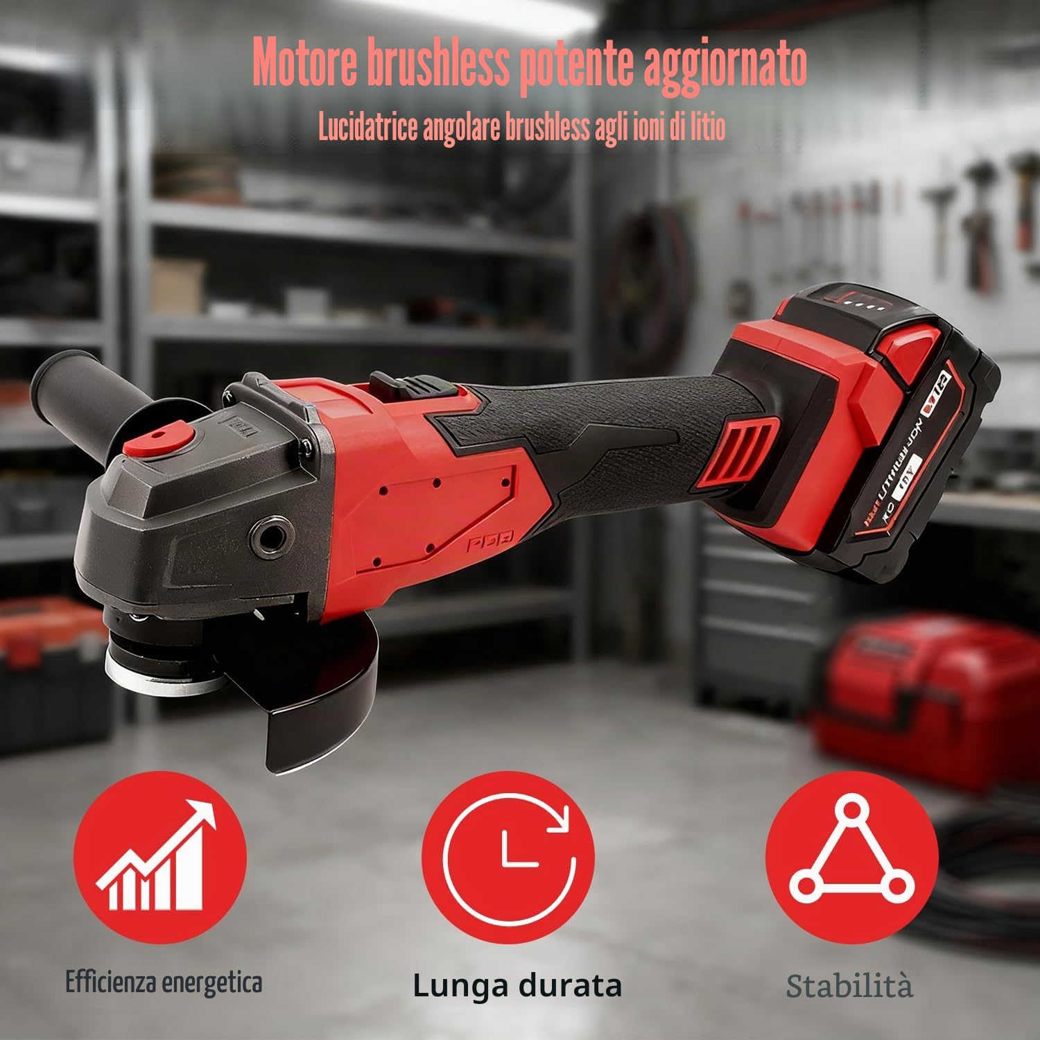 Smerigliatrice angolare a batteria compatibile con Milwaukee 18V, fresa angolare con ruote da 125 mm, strumento di levigatura senza spazzole 800W 12000 giri/min, smerigliatrice angolare con 6 dischi