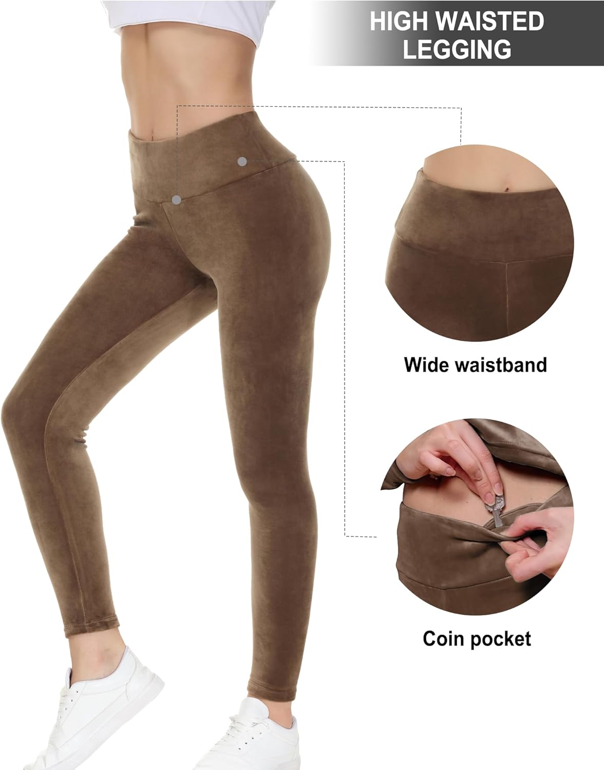 COZZIPLUS Women Velour Legging- High Waisted Buttery Soft Velvet Stretchy Legging - Image 2