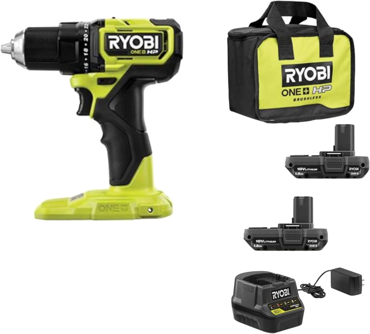 KIT DE TALADRO/ATORNILLADOR COMPACTO SIN ESCOBILLAS DE 1/2" ONE+ HP DE 18 V