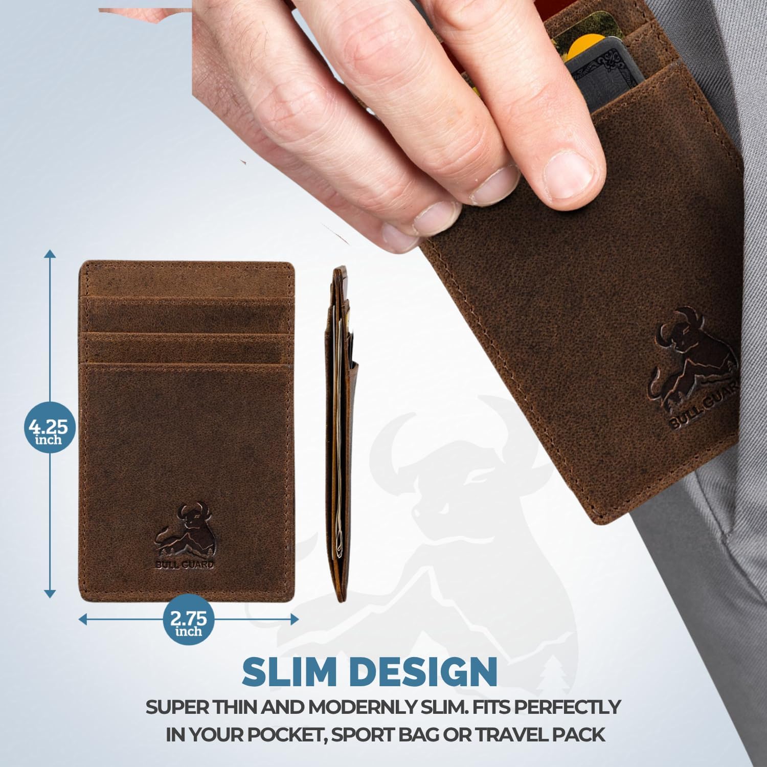 Slim Card Holder Wallet for Men with RFID Blocking, Thin Pocket Sized Carry Case with ID Window, Minimalist Design in Full Grain Crazy Horse Leather, Ideal for Travel, Work or Adventure - Image 5