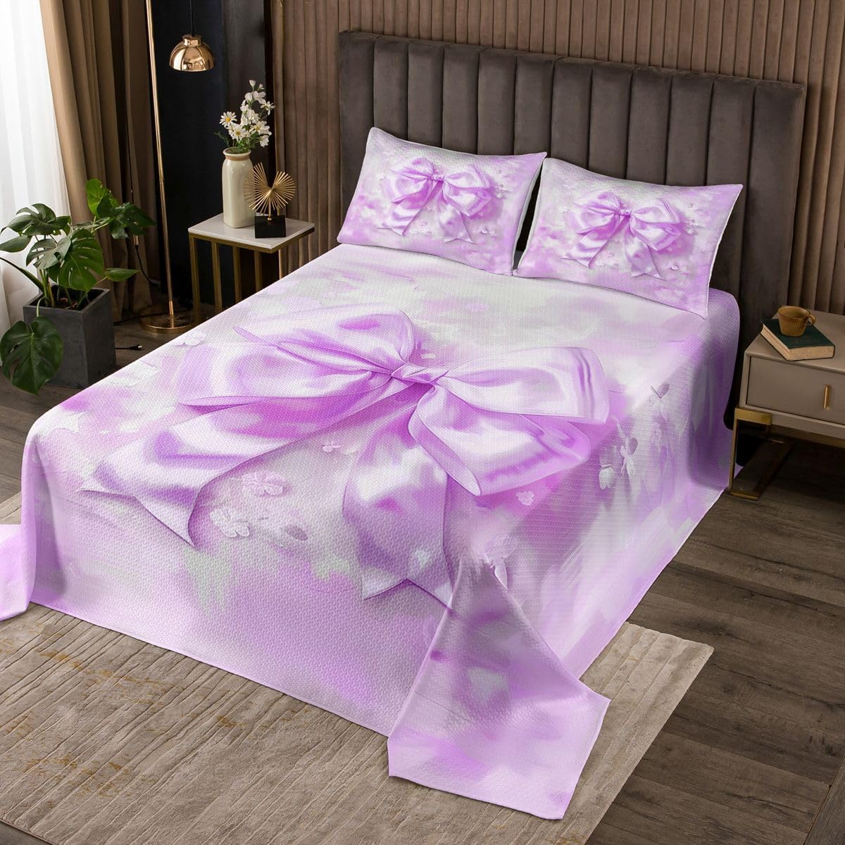 jejeloiu Balck Pink Bow Bedspread 3 Pieces King Size Princess Style Bowknot Coverlet Set Soft Cozy Polka dot Lightweight Quilted Coverlet for All Season with 2 Pillowcases