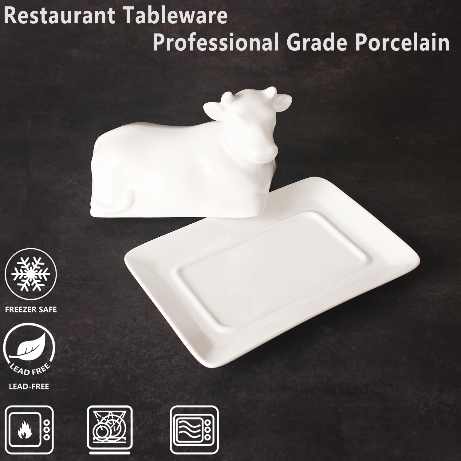 Mantequera de porcelana con tapa, soporte para mantequilla, perfecto para mantequilla de la costa este y oeste, bandeja de mantequilla blanca para regalos de cocina (7.5 pulgadas)