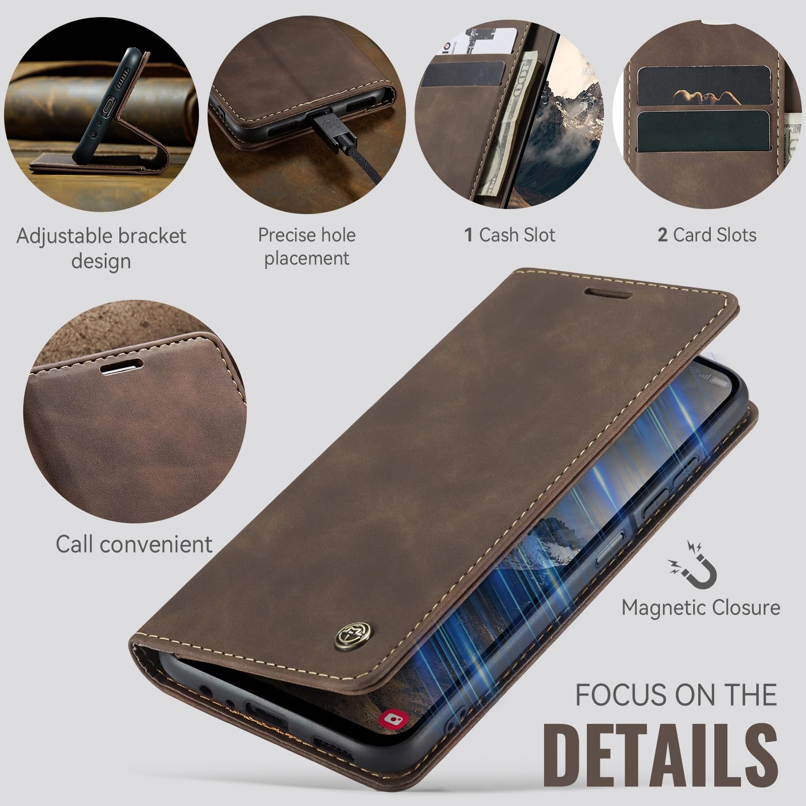 Azororo Cover per Samsung Galaxy A07 5G, Premium PU Pelle Custodia, Magnetica Carta Fessura Portafoglio Case, Flip Cavalletto Custodia per Samsung Galaxy A07 - Caffè