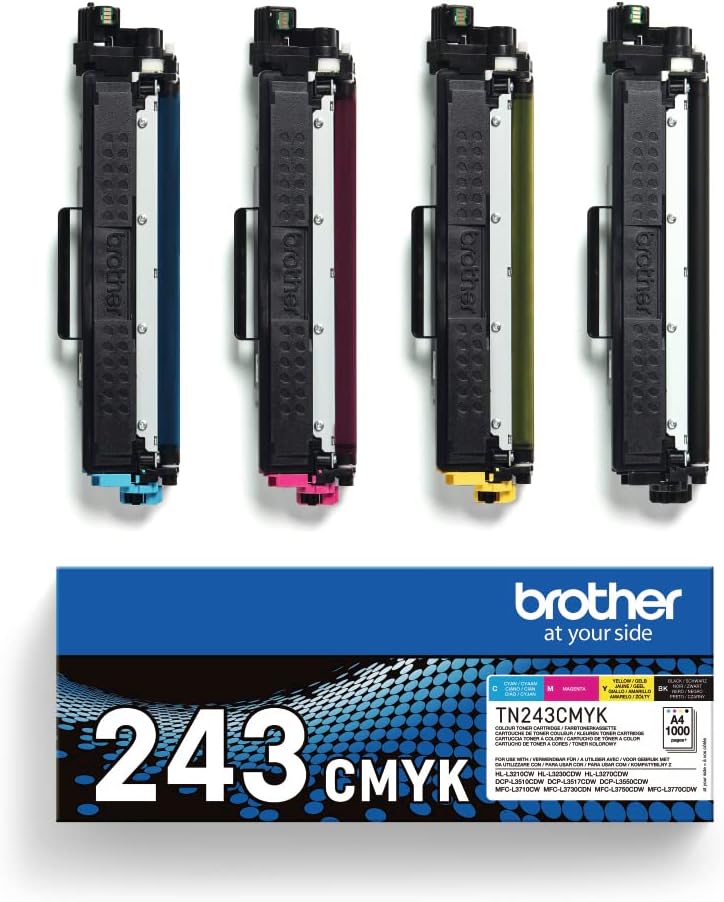 Brother TN-243BK/TN-243C/TN-243M/TN-243Y Toner Cartridges, Black/Cyan/Magenta/Yellow, Multi-Pack, Standard Yield, Includes 4 x Toner Cartridges, Genuine Supplies