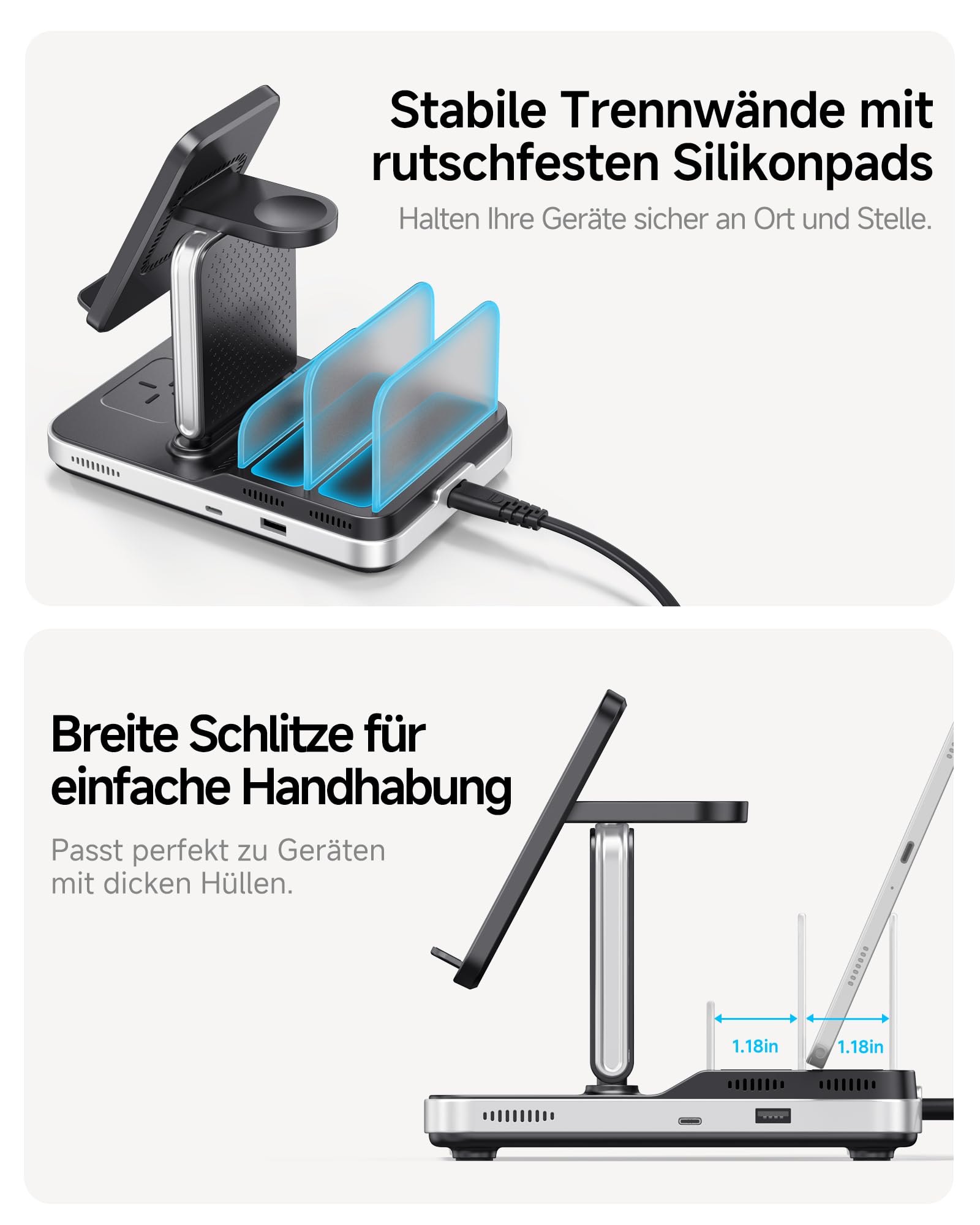 SwanScout 5-in-1 Ladestation für Samsung Geräte, Wireless Ladegerät für Samsung S25/S24/S23/S22-Serie, Galaxy Watch Ultra/7/6/5/4, Galaxy Buds, für Galaxy Tab/iPad/Switch, Modell 901S
