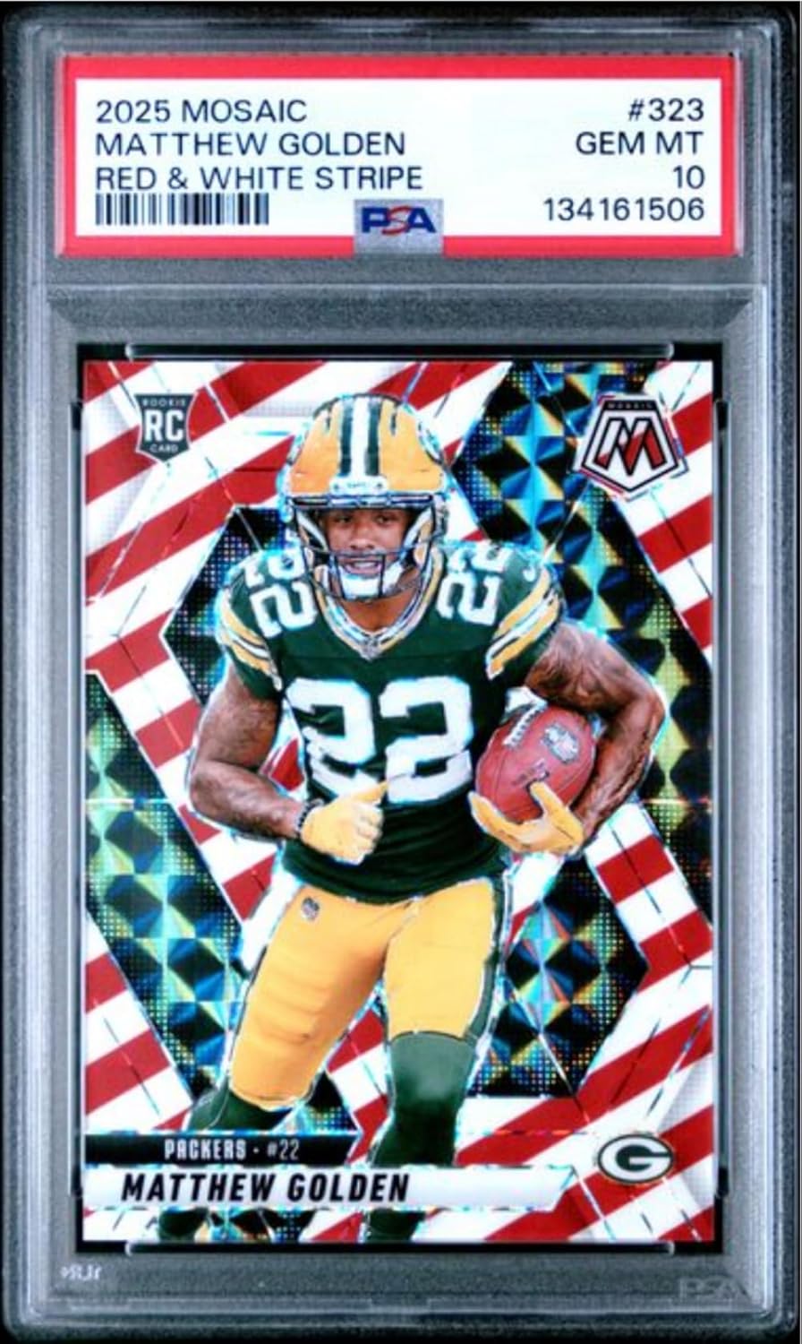 Graded 2025 Panini Mosaic Matthew Golden #323 Red & White Stripe Rookie RC Football Card PSA 10 Gem Mint