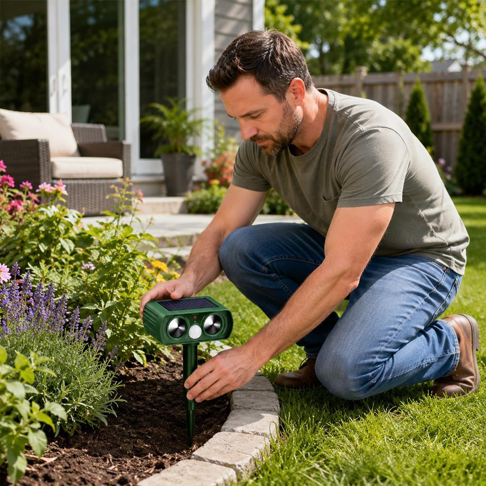 Solare Maulwurf Vertreiber con luci LED lampeggianti, repellente per talpe ad ultrasuoni per giardino e uso esterno, repellente impermeabile per animali per talpe, ratti, uccelli, scoiattoli soluzione