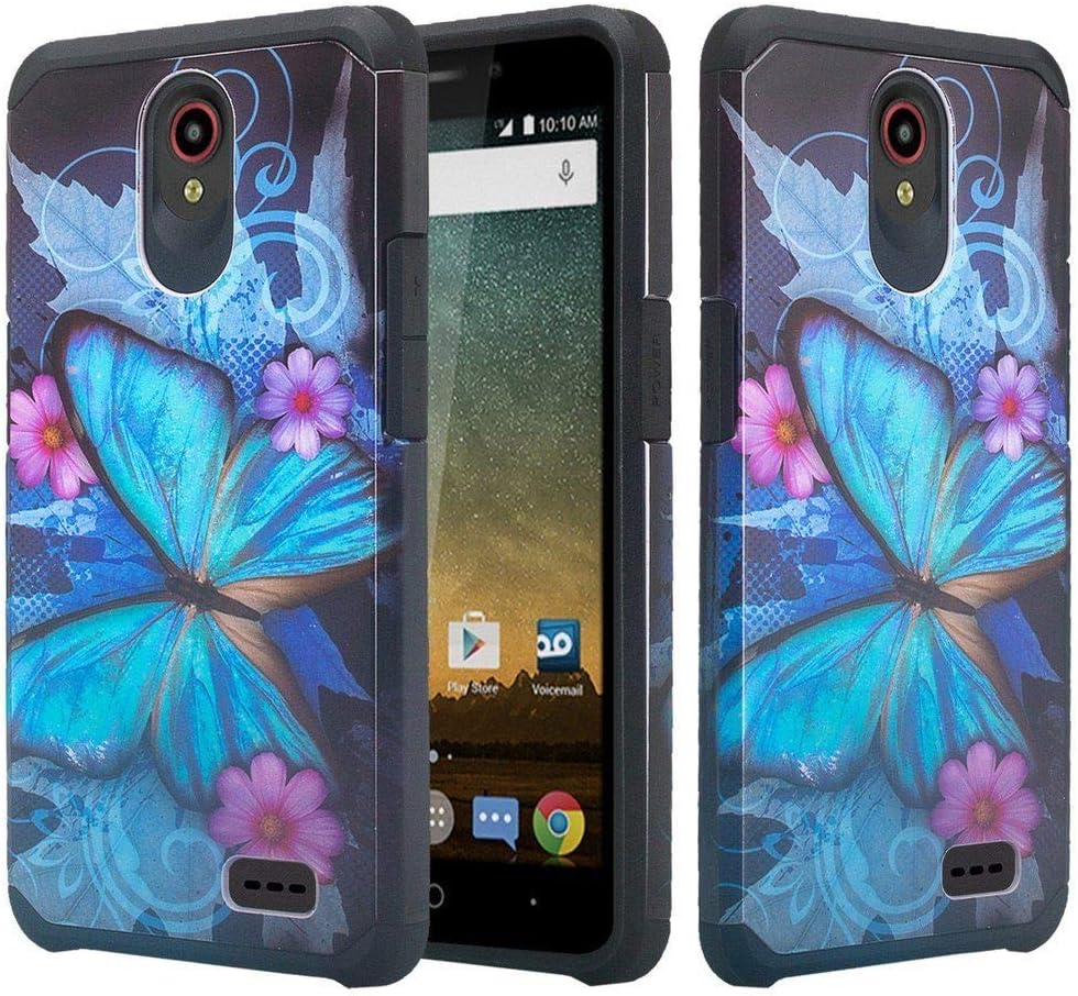 Fit Alcatel Avalon V, TCL LX Case, Phonelicious Alcatel 1x Evolve, Alcatel IdealXtra Phone Cover Dual Layer Rugged Hybrid Slim Fit with Screen Protector Compatible with 5059r, A502DL (Blue Butterfly)