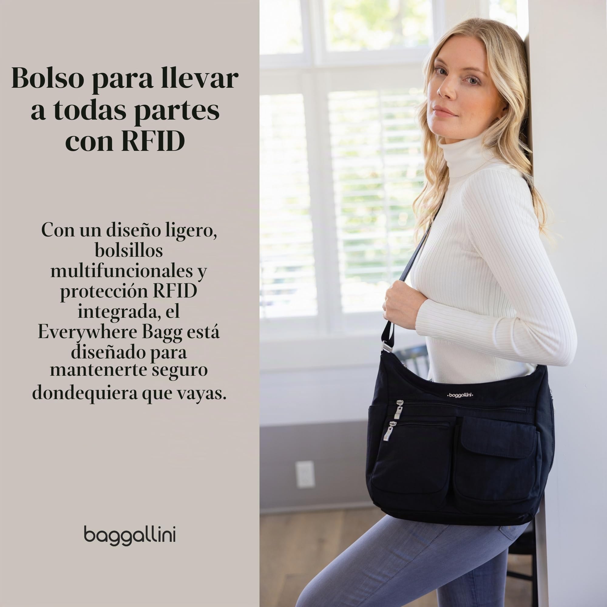 Baggallini Everywhere Bagg Crossbody for Women 11x9 Lightweight Nylon Hobo Water-Resistant Travel Bag W Protection überall Tasche mit RFID, playa., talla única