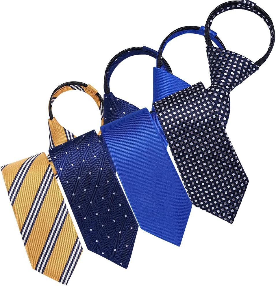 Pre-tied Adjustable Zipper Skinny necktie,2.35inch Clip on Slim Ties for men or boys (1 Pack & 4 Packs for option)