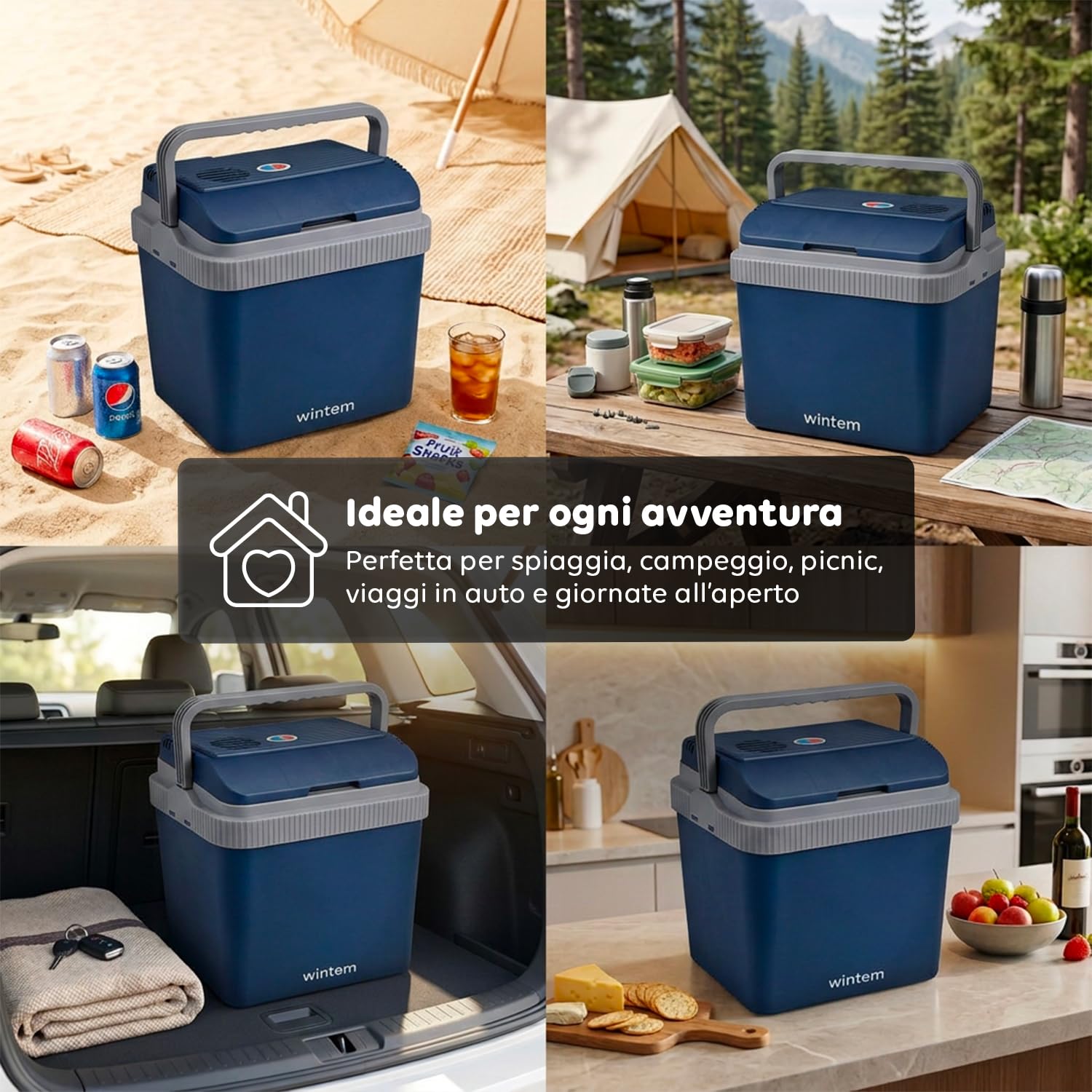 Avilia - Borsa Frigo Elettrica 24L Caldo e Freddo – 40W, 12V/220V, 31 Lattine o 5 Bottiglie | Frigo Portatile Elettrico con Ventola, -15/18°C, Riscald. 50-65°C, Manico Ergonomico