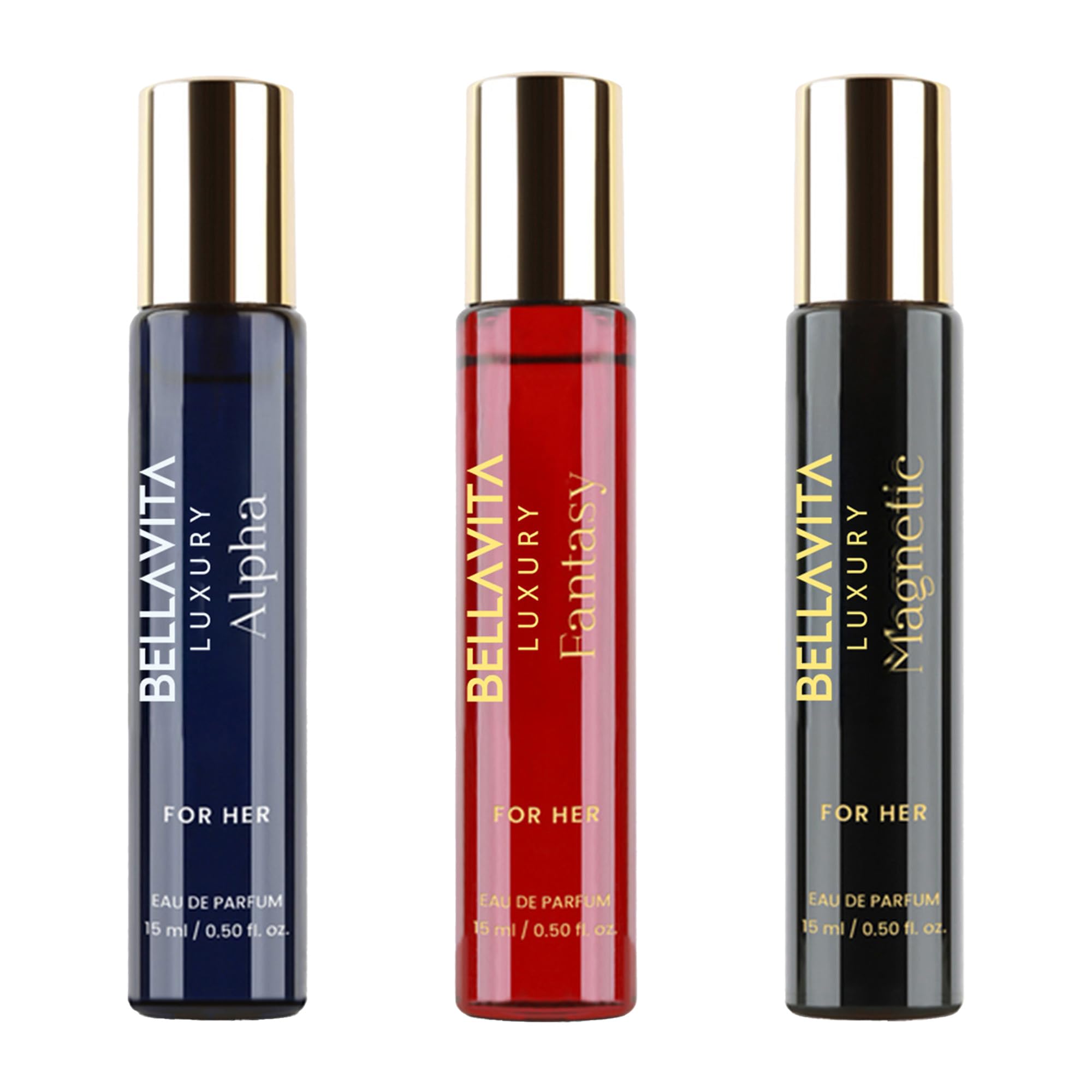 BellaVita Luxury Mood Collection Gift Set (3x15ml) for Women | Pheromone Inspired Technology Long Lasting Fragrance | Includes Alpha, Fantasy & Magnetic Perfumes | Pink Pepper, Benzoin and Jasmine