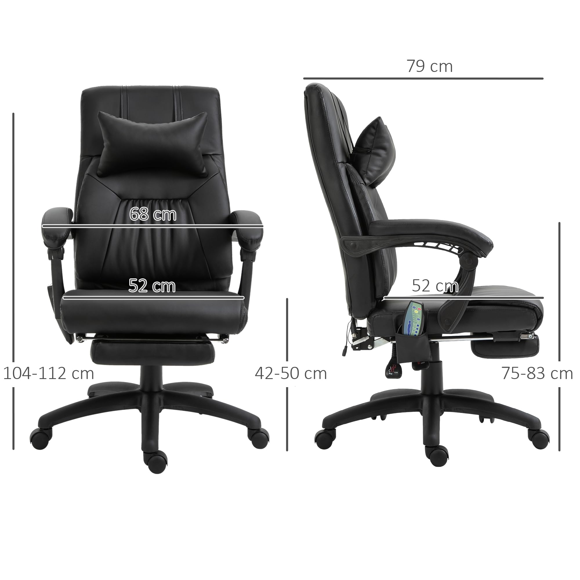 Vinsetto Massagesessel mit Massagefunktion Schwarz 68 x 79 x 104-112 cm