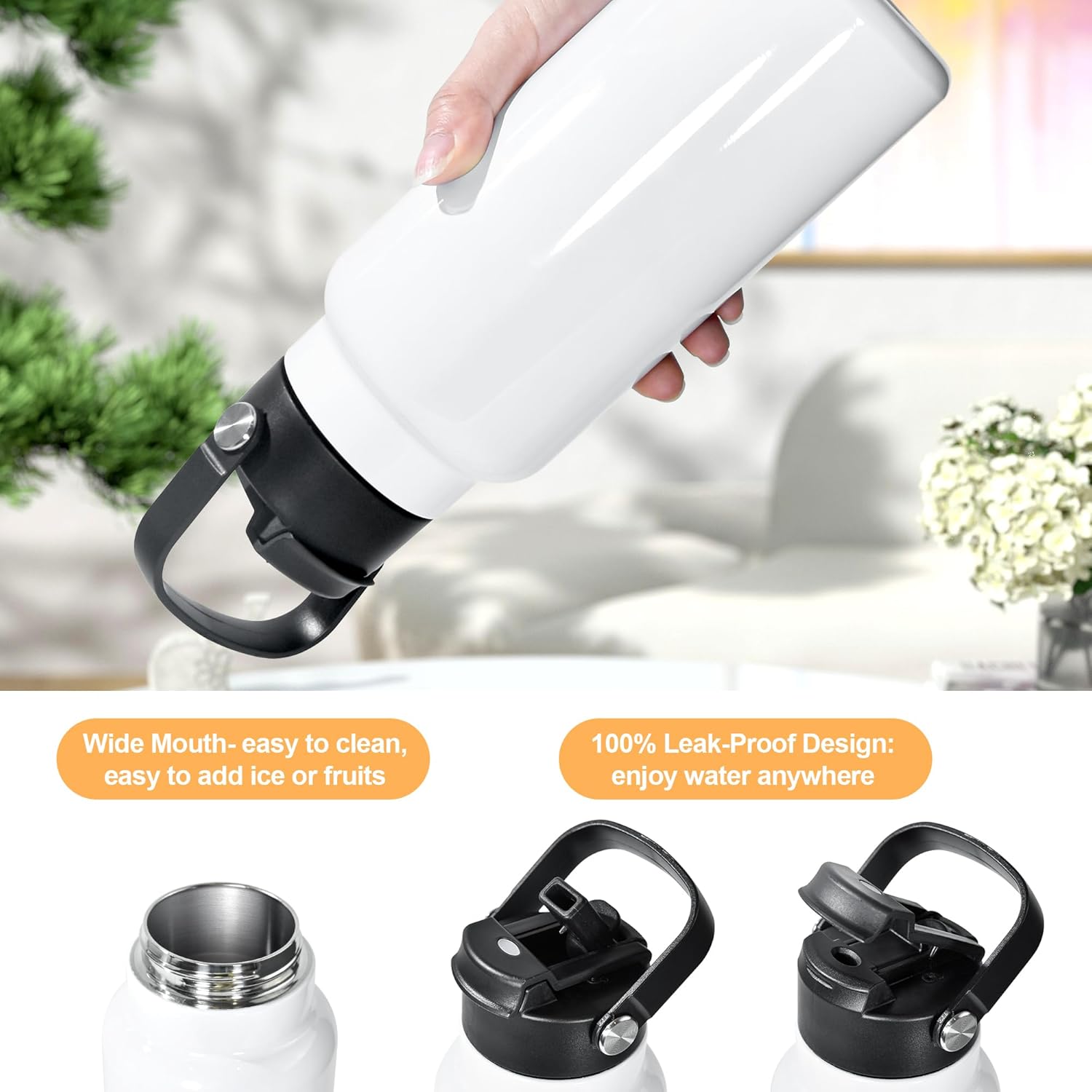 AGH 32 oz Sublimation Water Bottle Blanks, 4 Pack Double Wall Vacuum Flask Stainless Steel Sublimation Tumbler blank Sports Wide Mouth Water Bottle with Straw and Portable Handle - Image 5