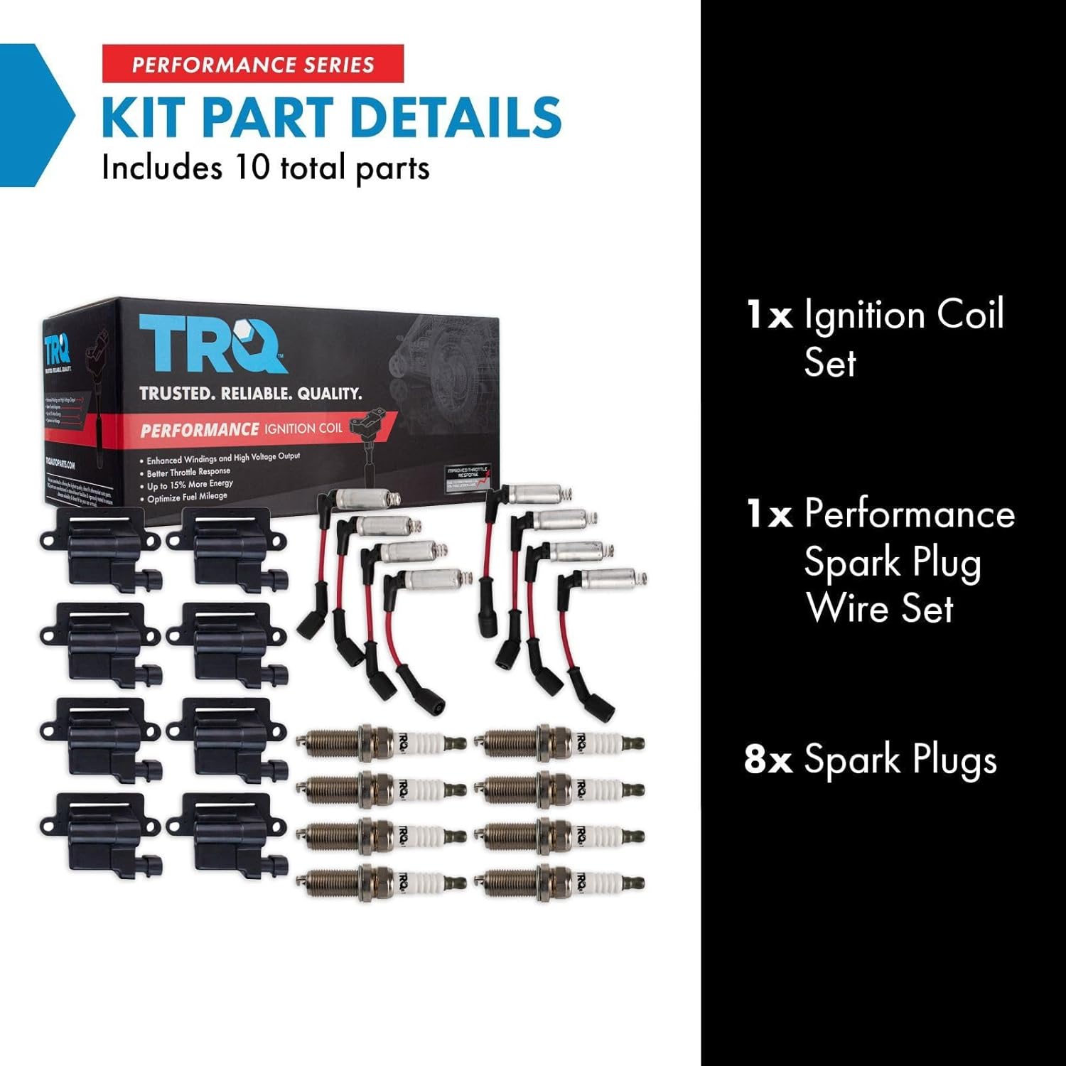 TRQ Ignition Coil & Spark Plug Kit 17 Piece Iridium Spark Plugs Compatible with 2007 Silverado GMC Sierra 2500 3500 HD 2003-2006 Express 2003-2005 Savana 2006 Monte Carlo 2003-2004 Envoy