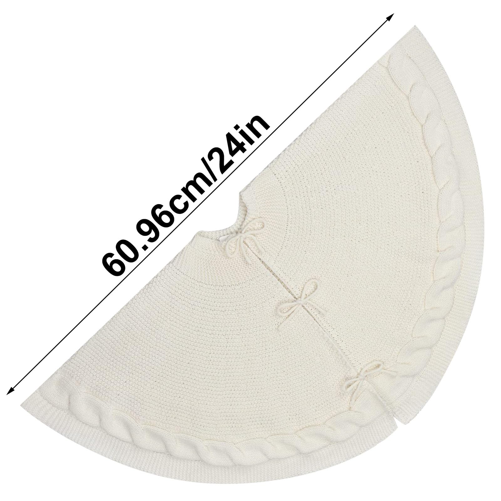 Spódnica pod choinkę, biała, 60 cm, spódnica pod choinkę z kokardką, 3D dziergane falbanki, okrągła spódnica pod choinkę, mata do domu, dekoracja bożonarodzeniowa (biała)