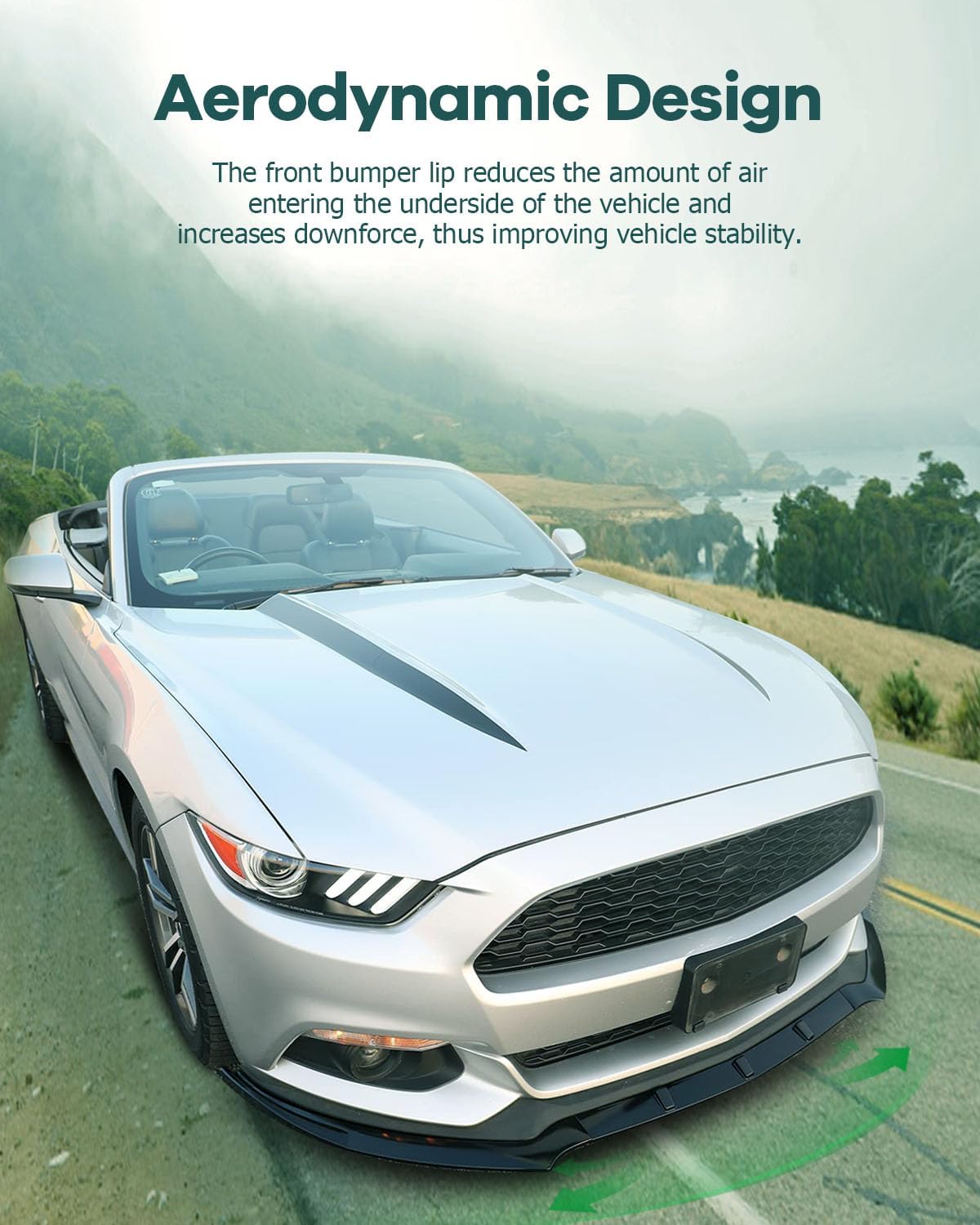 SCITOO Plastic Front Lip Spoiler Fits for 2015-2017 for Ford for Mustang Glossy Black Front Bumper Lip