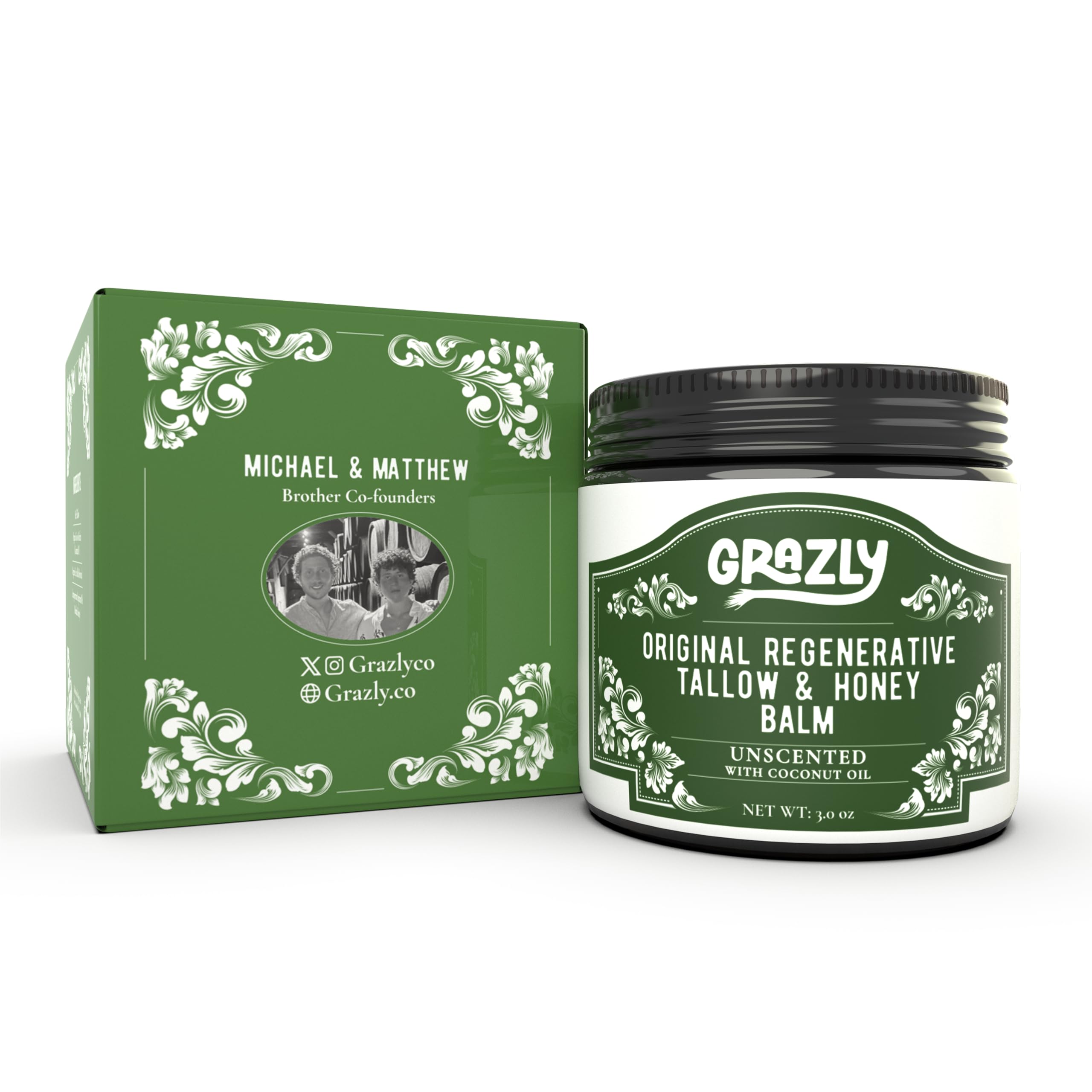 Grazly Beef Tallow & Manuka Honey Balm with Beeswax, 3 oz