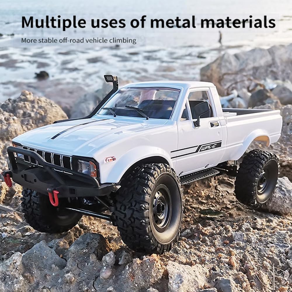 RC Truck 1/16 RC Rock Crawler, WPL C24 4x4 RC Pickup Truck, 2.4GHz Remote Control Car, All Terrain Off Road RC Climbing Car with Headlights and 2 Batteries for Adults (White)