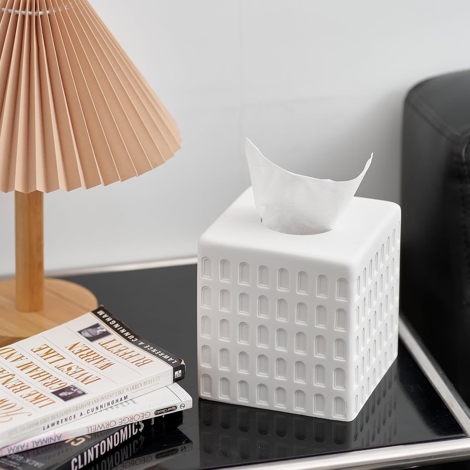 Colosseum Tissue Box Cover,Square Tissue Box Holder for Home Decor,Bathroom Countertop,Tabletop,Bedside Table,Office - Marble White