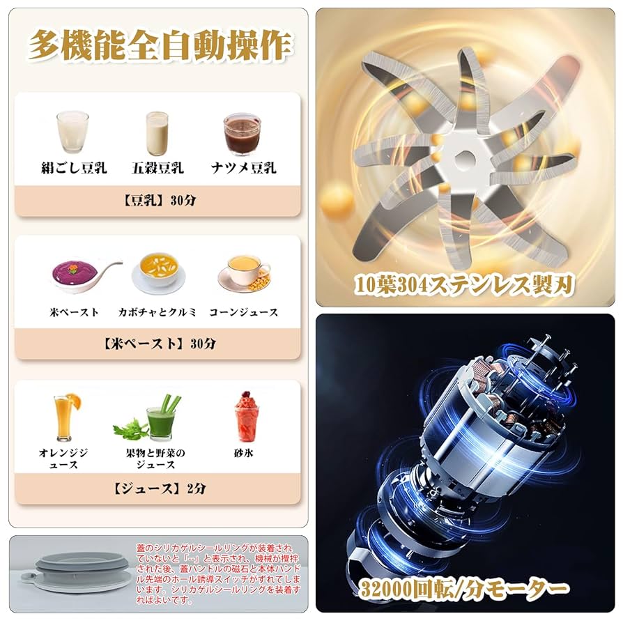 MACOLAUDER 豆乳メーカー 12機能 ジューサー スープ 豆乳マシン Amazon | 「1.2L熱/1.5L冷＆12時間予約」 MACOLAUDER 豆乳