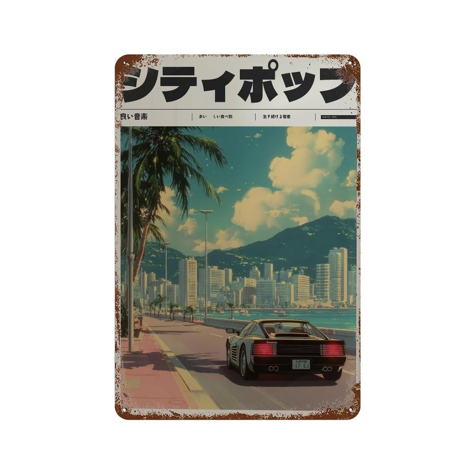 xiaoxiaoshen Cityscape With Sports Car. Y2k Indie Wall Decor Art Metal Tin Poster Modern Home Decor Art Home Bar Shop Decorations Vintage Sign 30x20cm