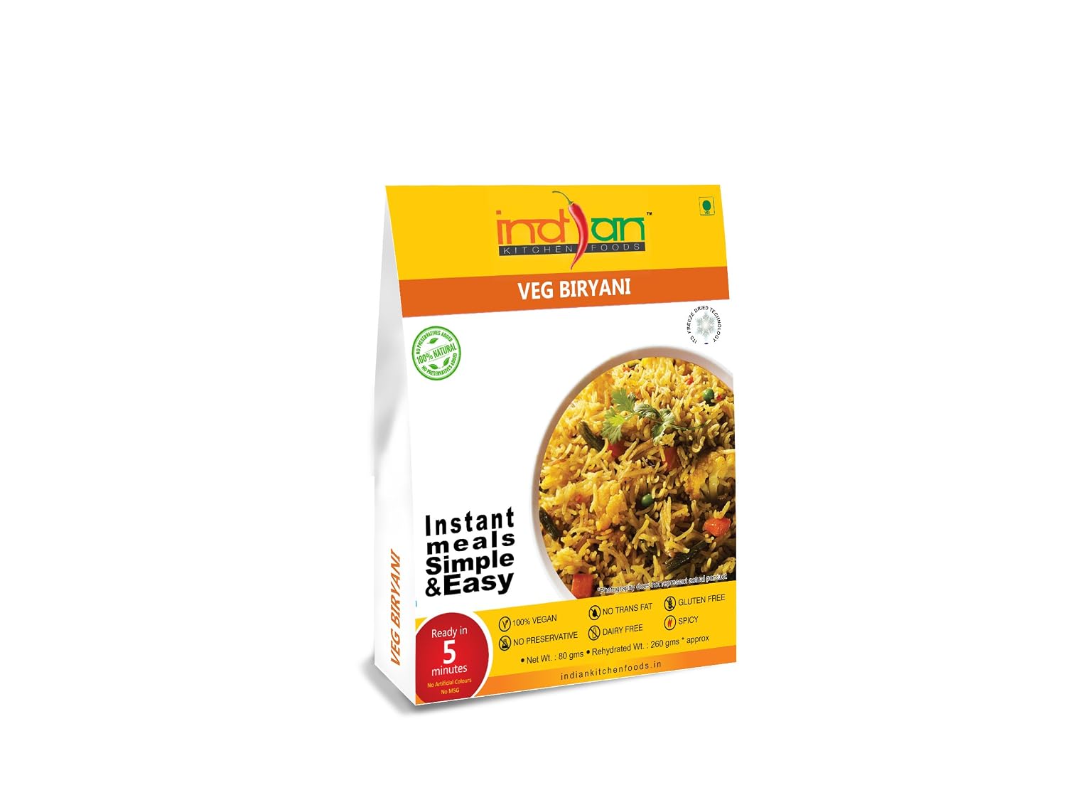 Indian Kitchen Foods Instant Veg Biryani – Freeze Dried, Gluten-Free, Ready to-Eat Indian Vegan Meal Indian Kitchen Foods Instant Veg Biryani – Freeze Dried, Gluten-Free, Ready to-Eat Indian Vegan Meal