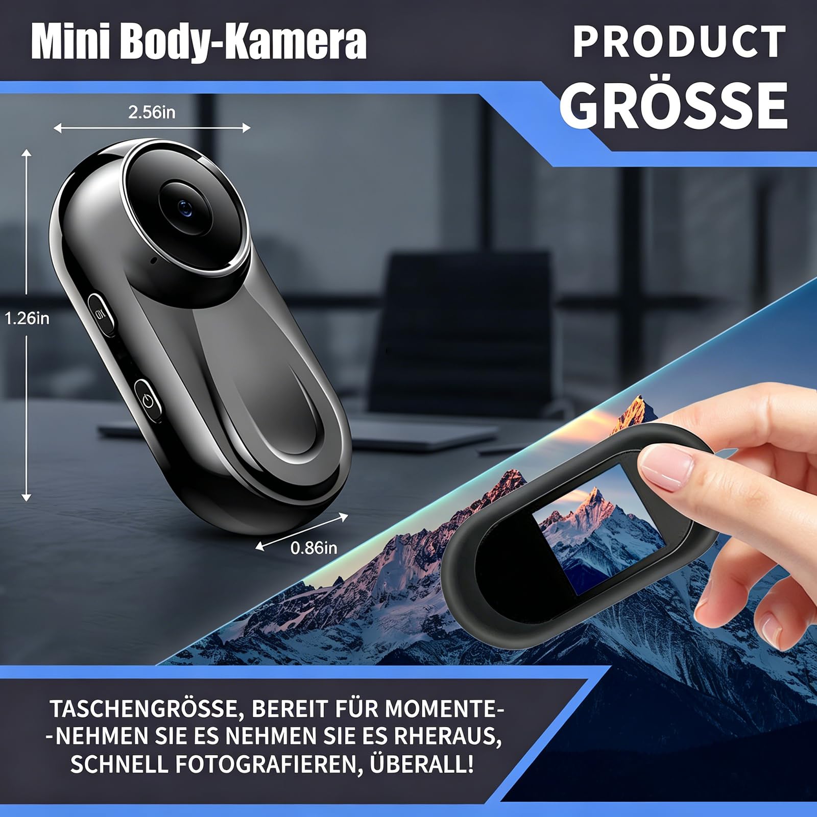 Mini Action Cam 1080P,Action Camera,Tragbare Kamera mit 360° Drehbarem Clip und Magnetclip,Mini K-Amera,Kleine Bodycam Körperkamera Überwachungskamera für Reisen, Outdoor (B)