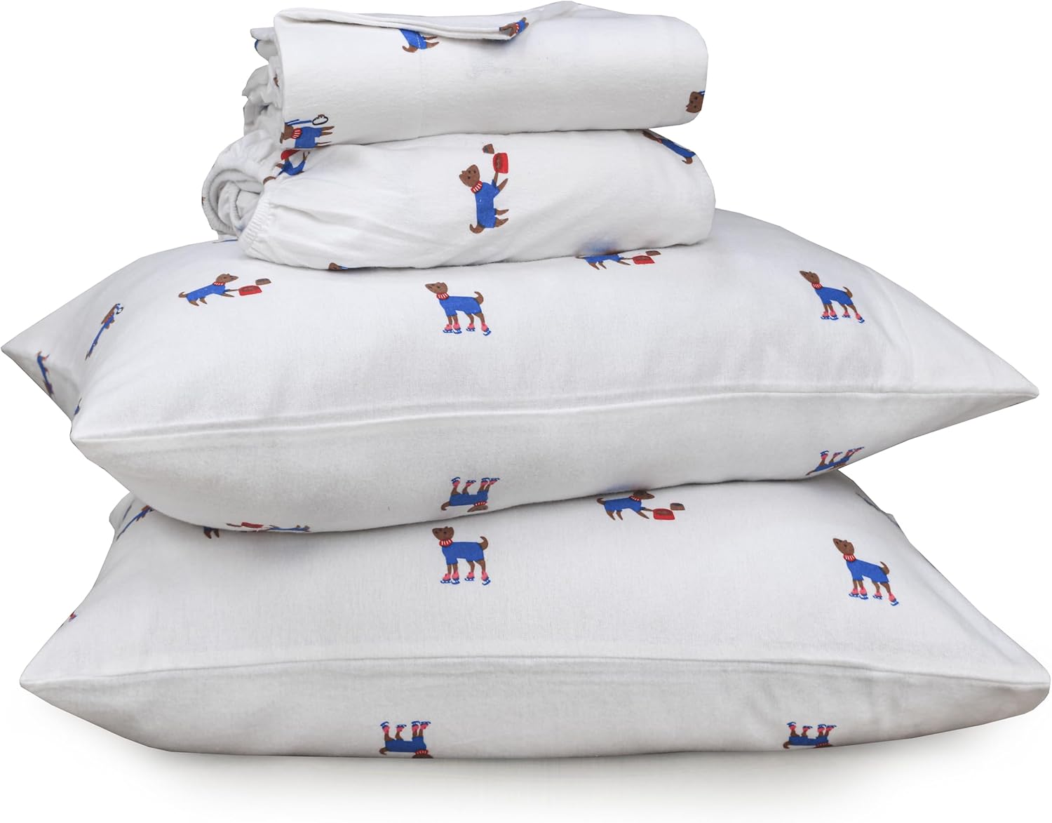 RUVANTI Flannel Sheets California King Size - 100% Cotton Brushed Cal King Bed Sheets Set - Deep Pockets 14 Inches - All Seasons Breathable & Extra Soft - Warm & Cozy, 4 Piece, Puppy Playoff