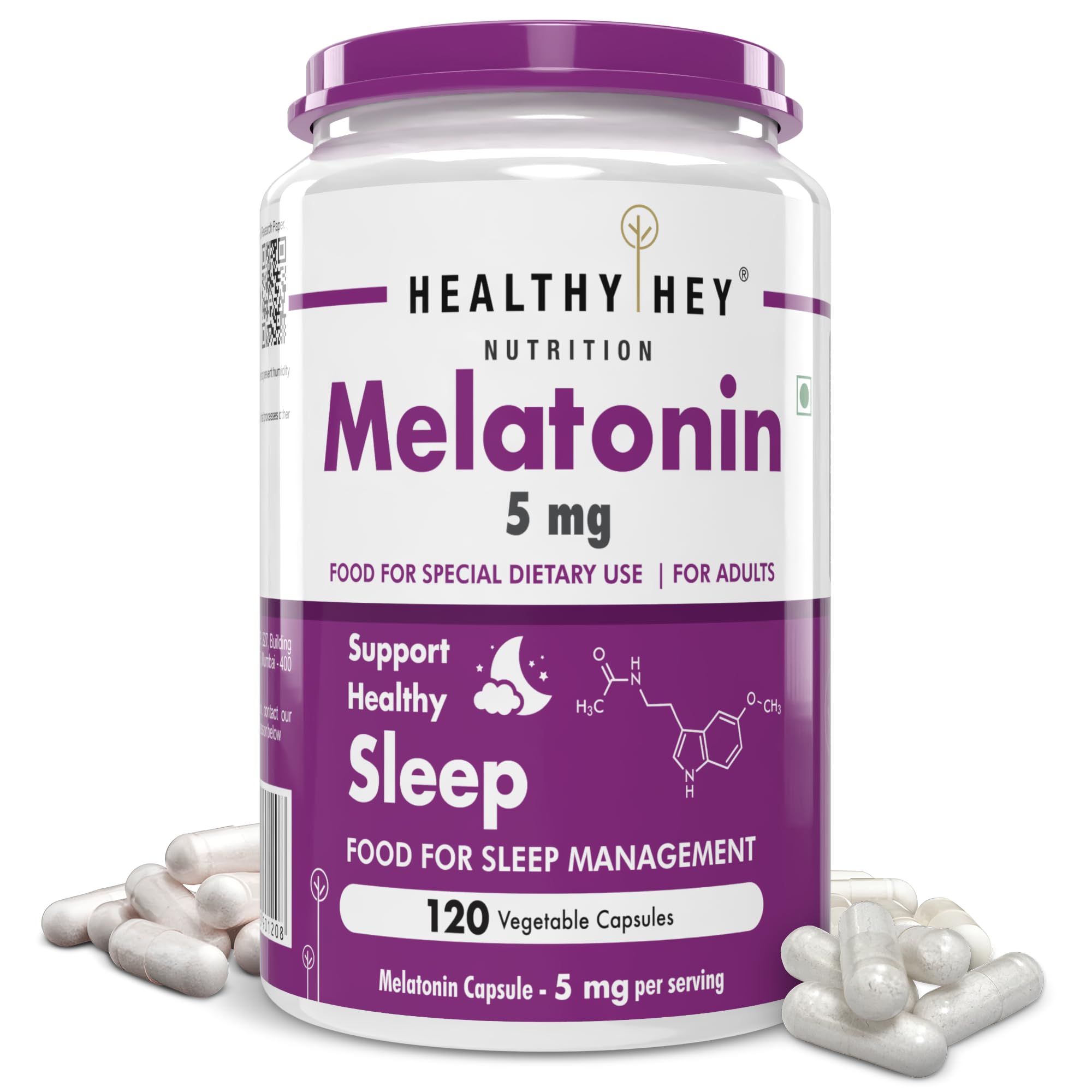Melatonin 120 vegetable capsules 5mg - Promotes Sleep and Relaxation