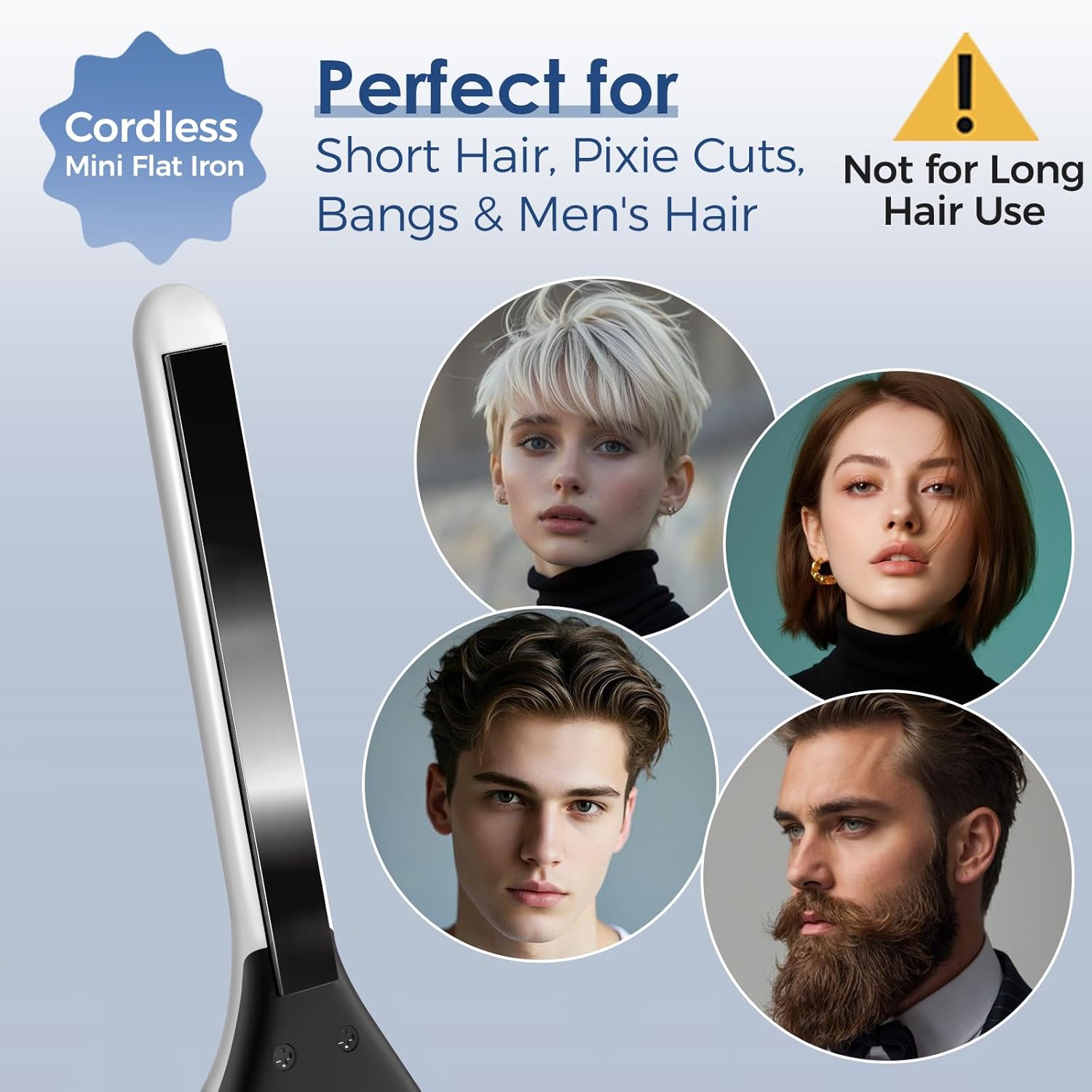 Sunmay Cordless Mini Flat Iron, 3/10" Pencil Hair Straightener for Short Hair, Pixie Cut & Bangs, Portable Dual Voltage Travel Curling Iron - Image 4