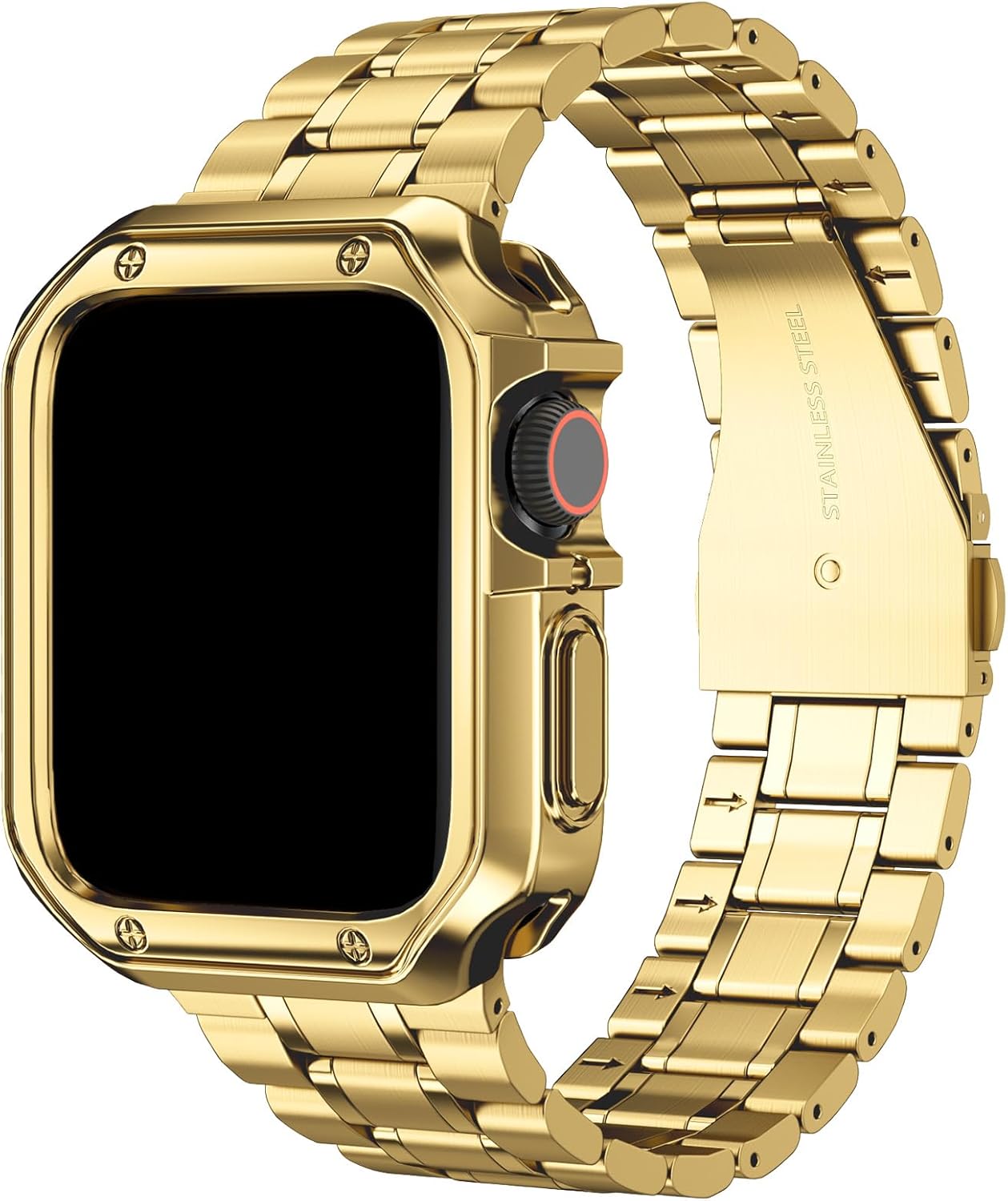 MRYUESG Compatible with Apple Watch Band and Case, Stainless Steel Metal Chain with TPU Cover, Smart-Watch Link Bracelet Strap, Wrist-Band for i-Watch Ultra Ultra2 Series 9 8 7 6 5 4 3 2 1 SE