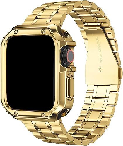 MRYUESG Compatible con correa y funda de Apple Watch, cadena de metal de acero inoxidable con cubierta de TPU, correa de pulsera Smart-Watch Link