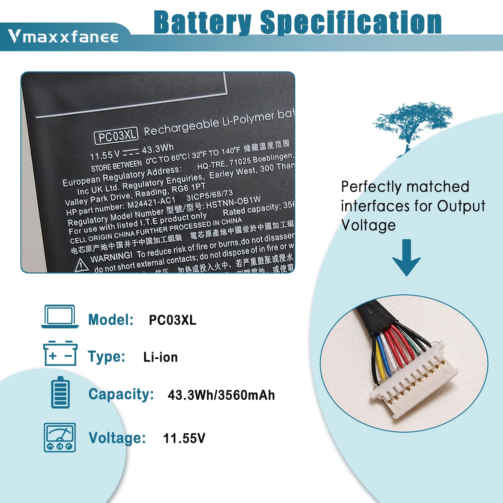 Amazon.com: Vmaxxfanee PC03XL Laptop Battery Replacement for HP