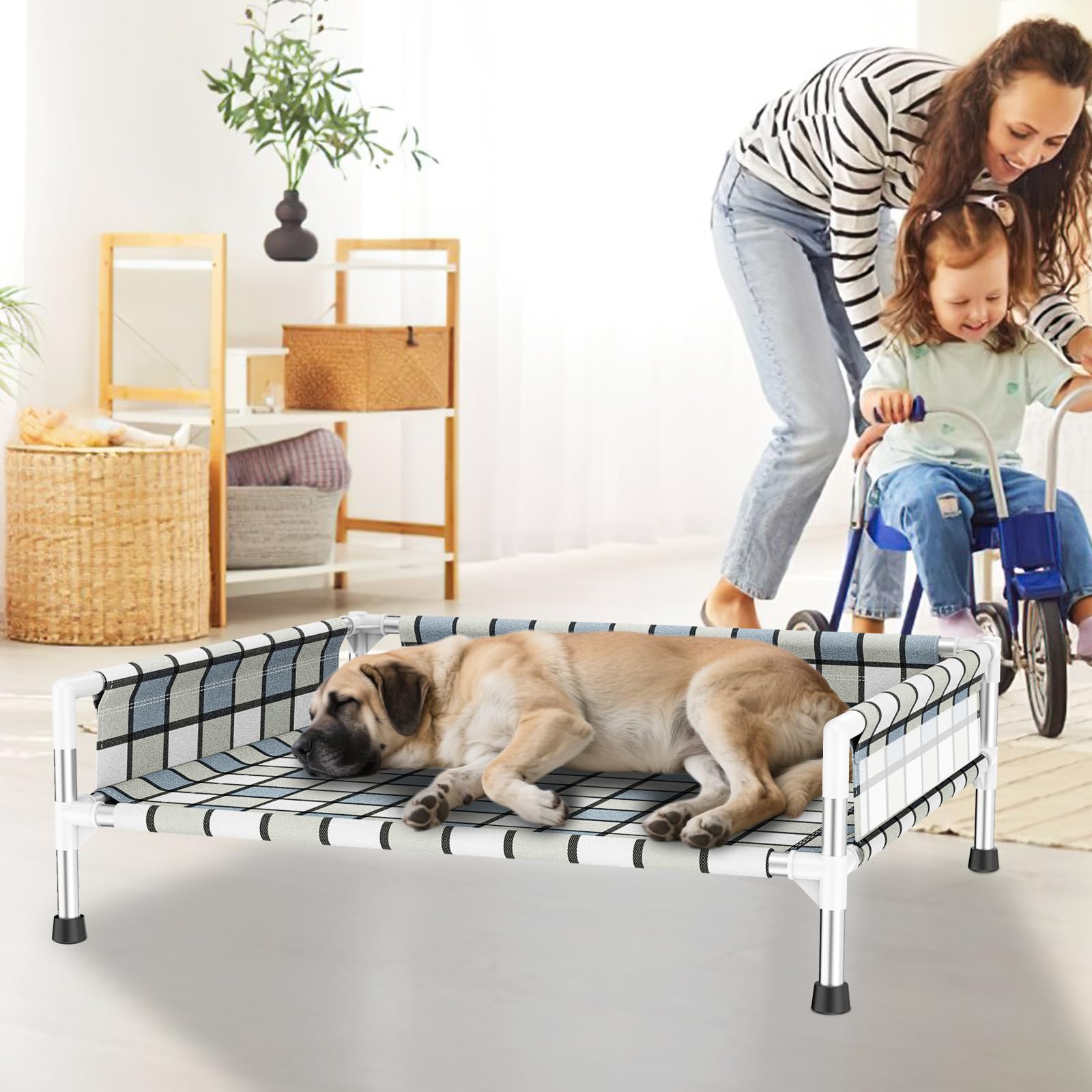 Elevated Raised Outdoor Dog Bed - Cooling Washable Dog Cot with Guardrail, Durable & Breathable Cotton Mesh Pet Hammock Beds with Stainless Steel Pipe Frame for Large Pets (34'' x 26'' x 12'') - image 7