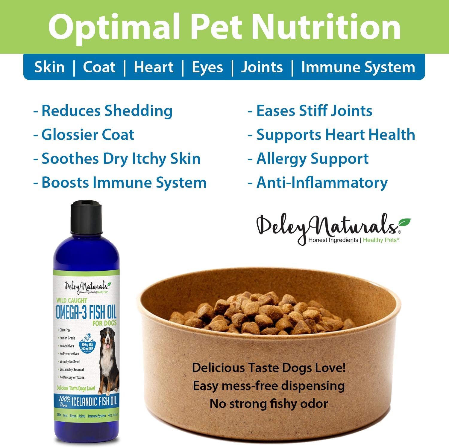 Wild Caught Fish Oil for Dogs - Omega 3-6-9, GMO Free - Reduces Shedding, Supports Skin, Coat, Joints, Heart, Brain, Immune System - Highest EPA & DHA Potency - Only Ingredient is Fish (4oz) : Pet Supplies