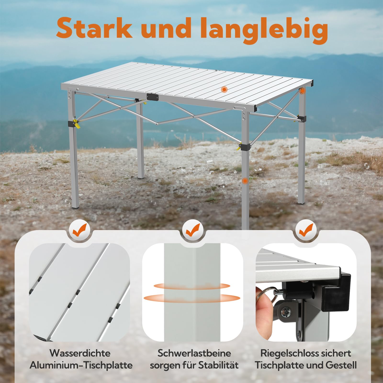 Join Nature Składany stół kempingowy, do 100 kg, z torbą do przenoszenia, aluminiowy stół składany dla 6 osób – zwijany stół kempingowy, 118 x 70 cm, bardzo duży rozmiar, na kemping, do ogrodu, na