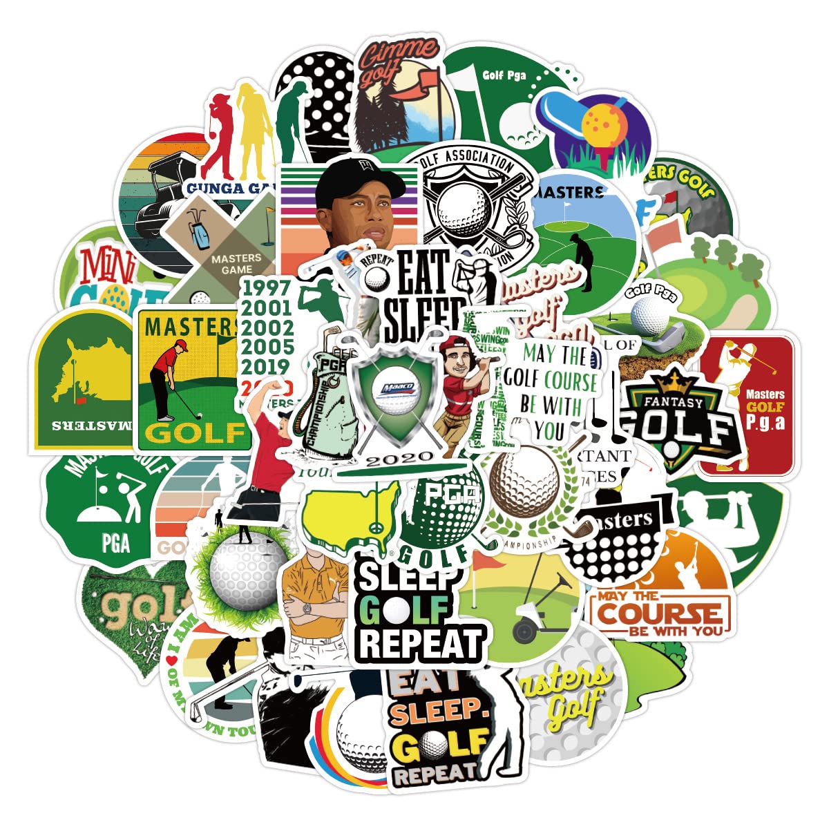 50pcs Sport Golf Stickers, for Water Bottle, Cool Waterproof Vinyl Decal for Travel Case Guitar Skateboard Scrapbook Adult Phone Computer Notebook