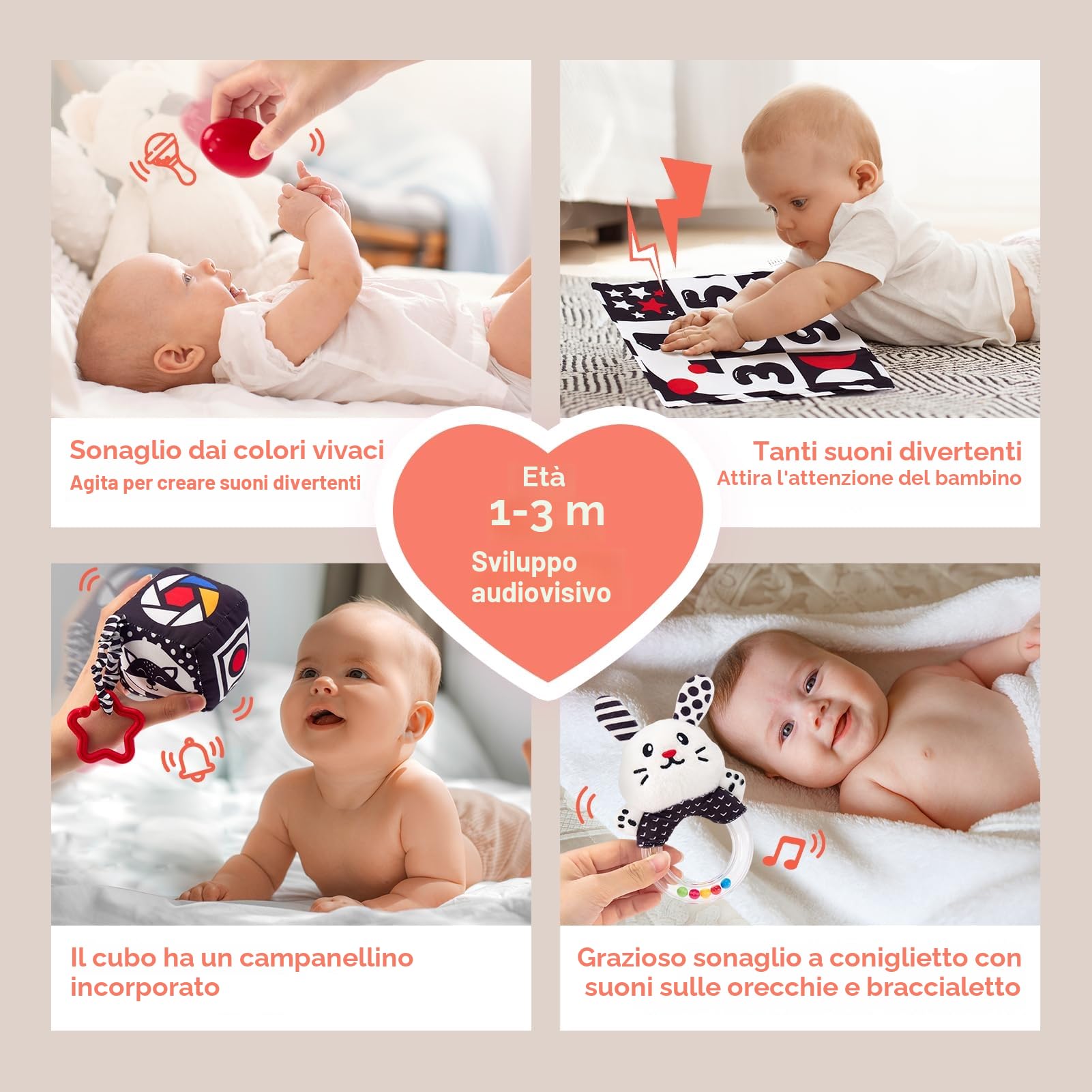 hahaland Giochi Neonato 0-3 Mesi 30 Pezzi - Giochi Bianco e Nero Neonati Sensoriale, Libro/Songlio/Specchio/Peluche Neonata Tummy Time, Regalo Nascita Bimbo per 0 3 6 12 Mesi