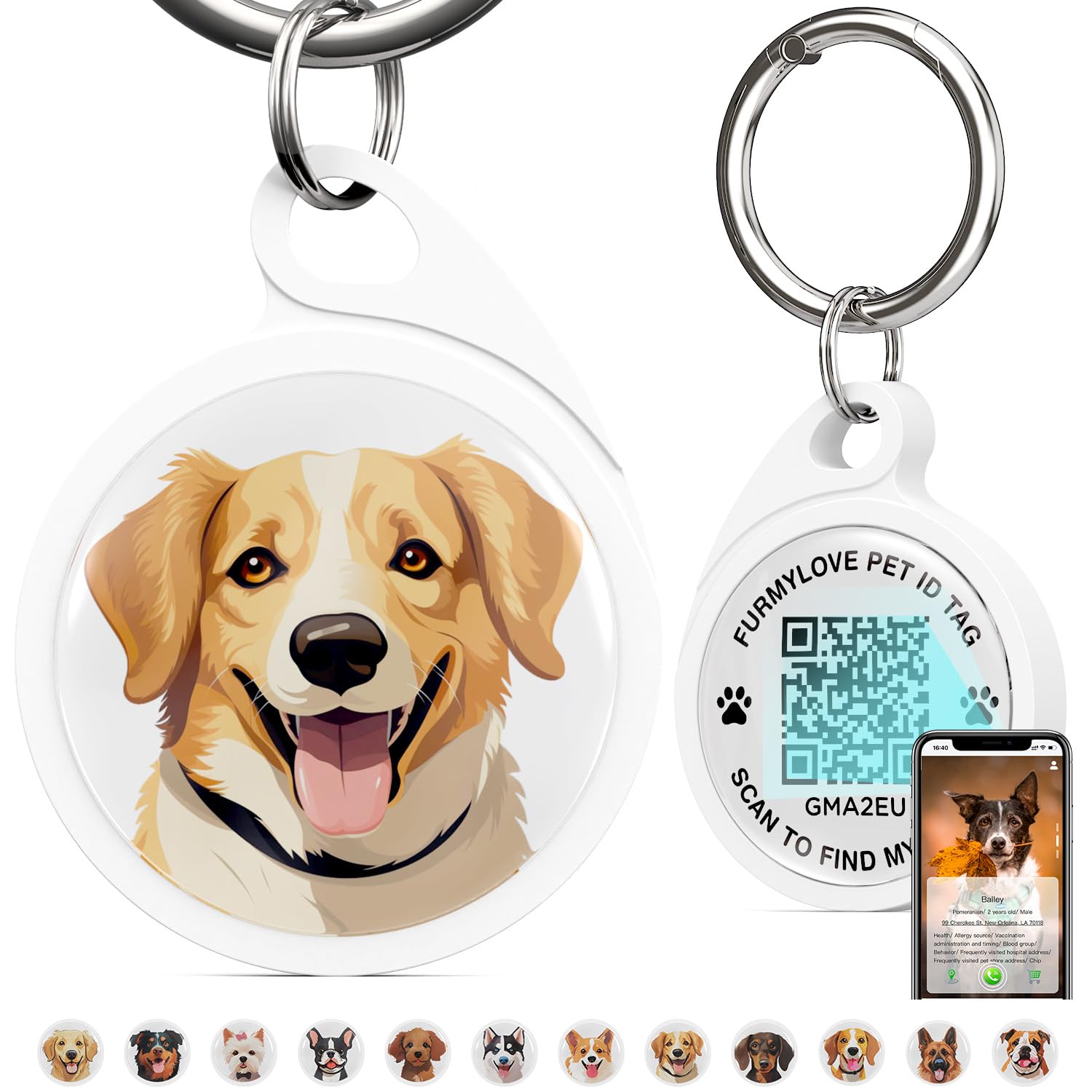 FURMYLOVE QR Code Dog Tag, Dog Tags Personalized Silent Pet ID Tag Customizable Free Pet Online Profile, Beige Labrador