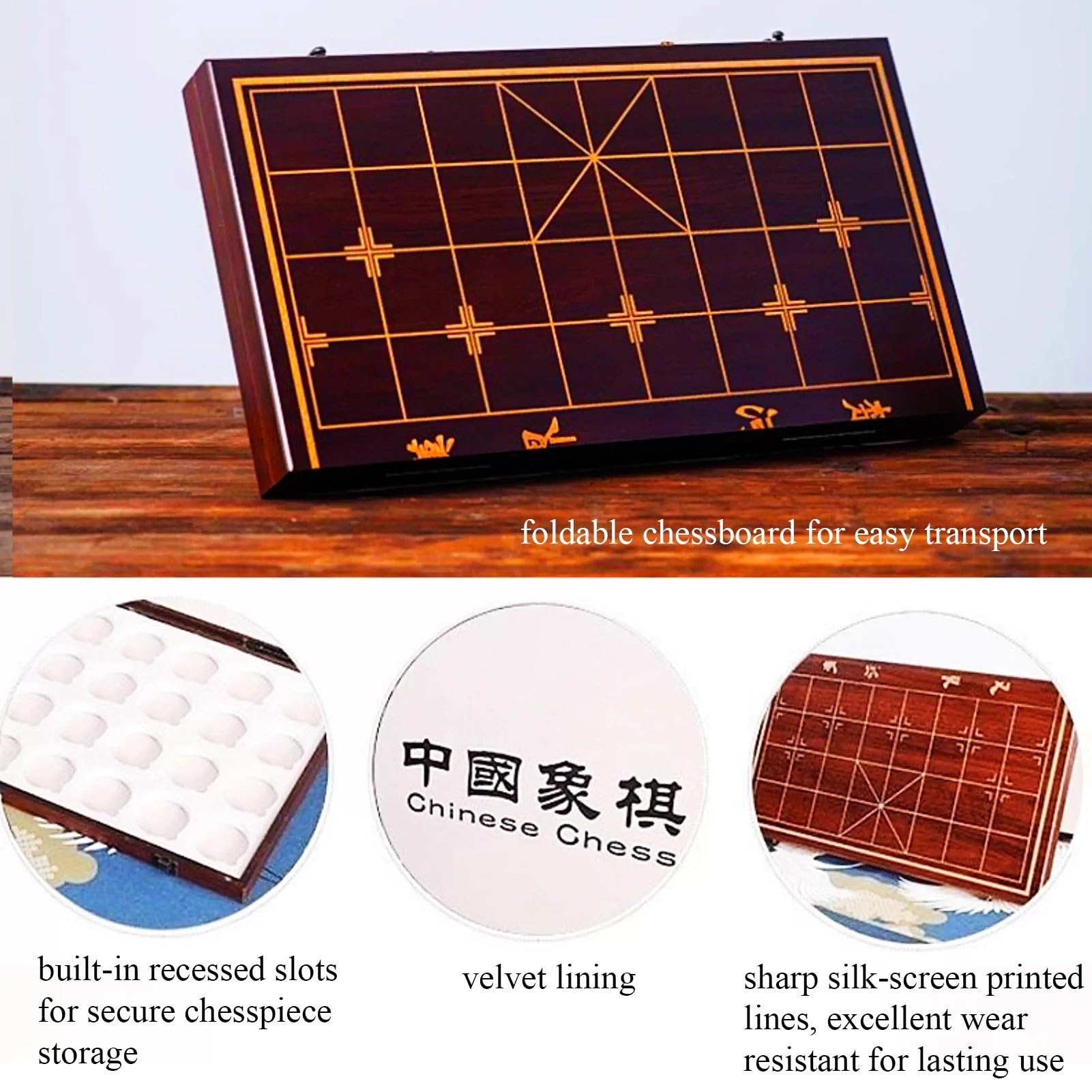 Set di scacchi cinesi pieghevoli Xiangqi con pezzi degli scacchi in legno