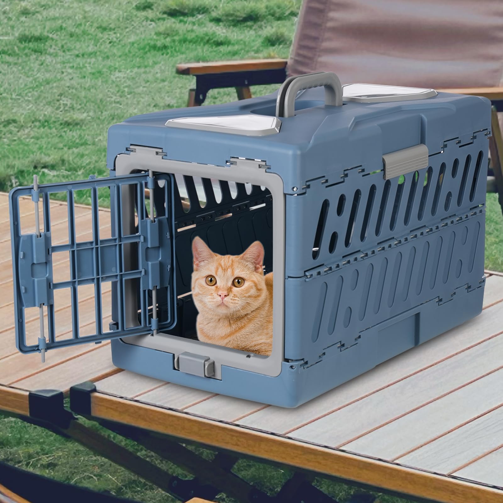 Trasportino gatto grande, pieghevole, con imbottitura in rete antiscivolo, per cani e gatti, colore: blu