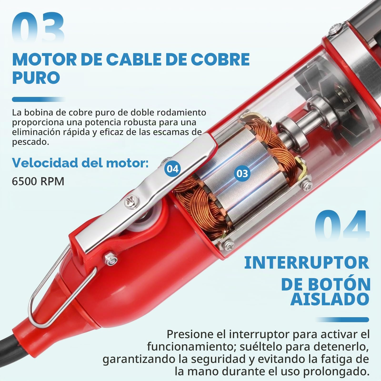 MXBAOHENG Escamador de Pescado Profesional eléctrico 120 W 6500 RPM escamador eléctrico Escalador Pescado eléctrico raspador Apto para como salmón/atún Rojo/Trucha/Arenque